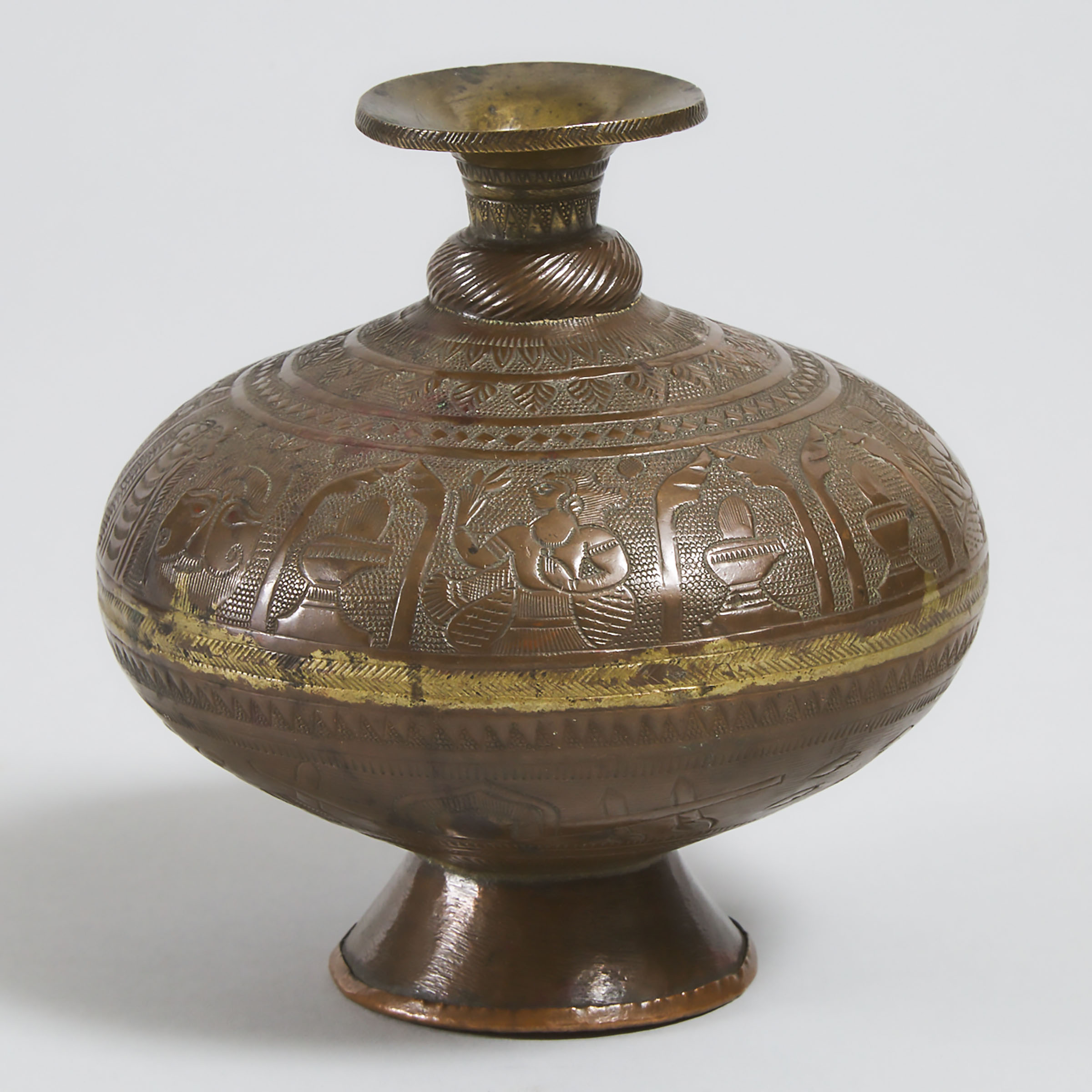 Indian Brass and Copper Hindu Chambu Lota, Benares or Rajasthan, 18th/19th century