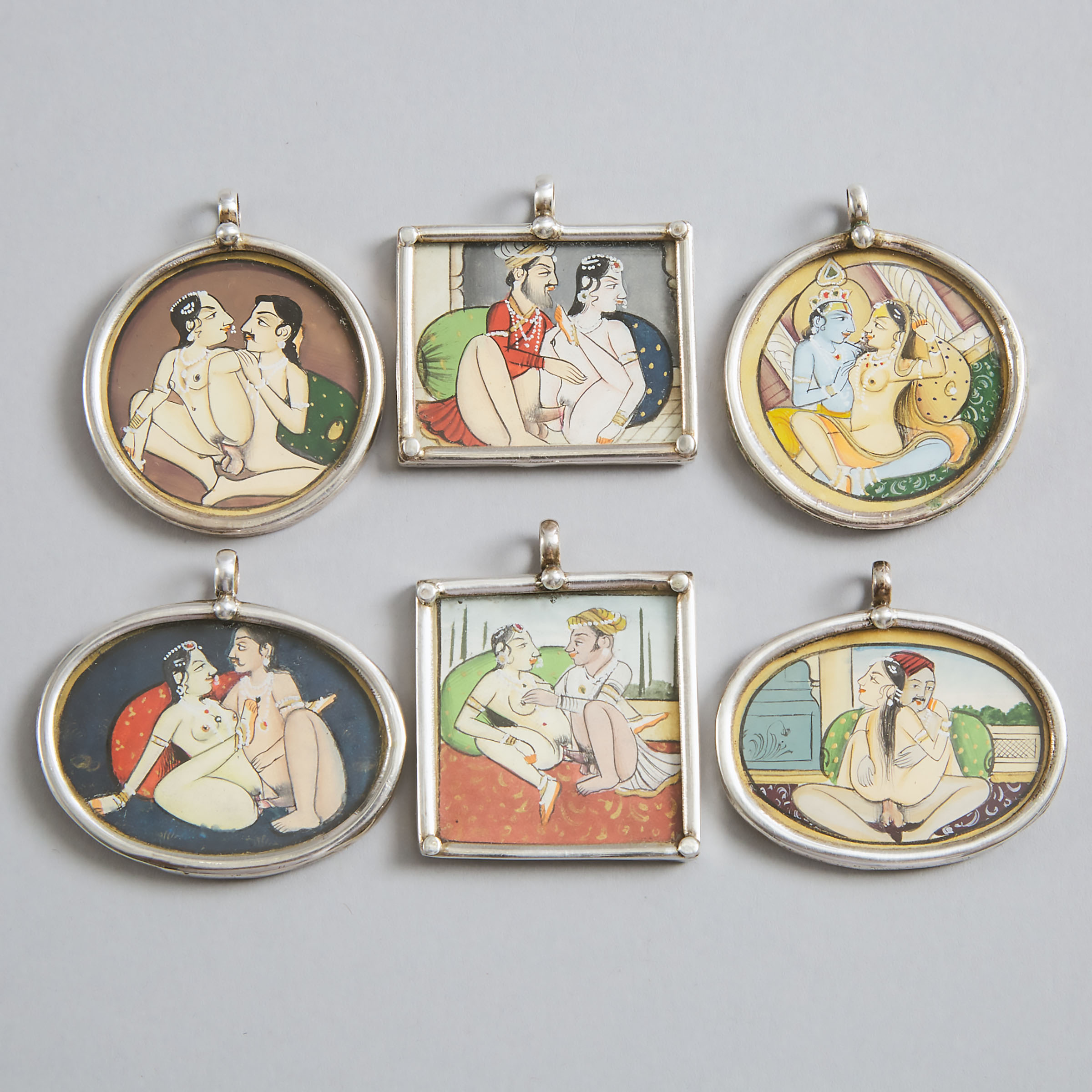 Set of Six Indian Erotic Miniature Pictures, 20th century