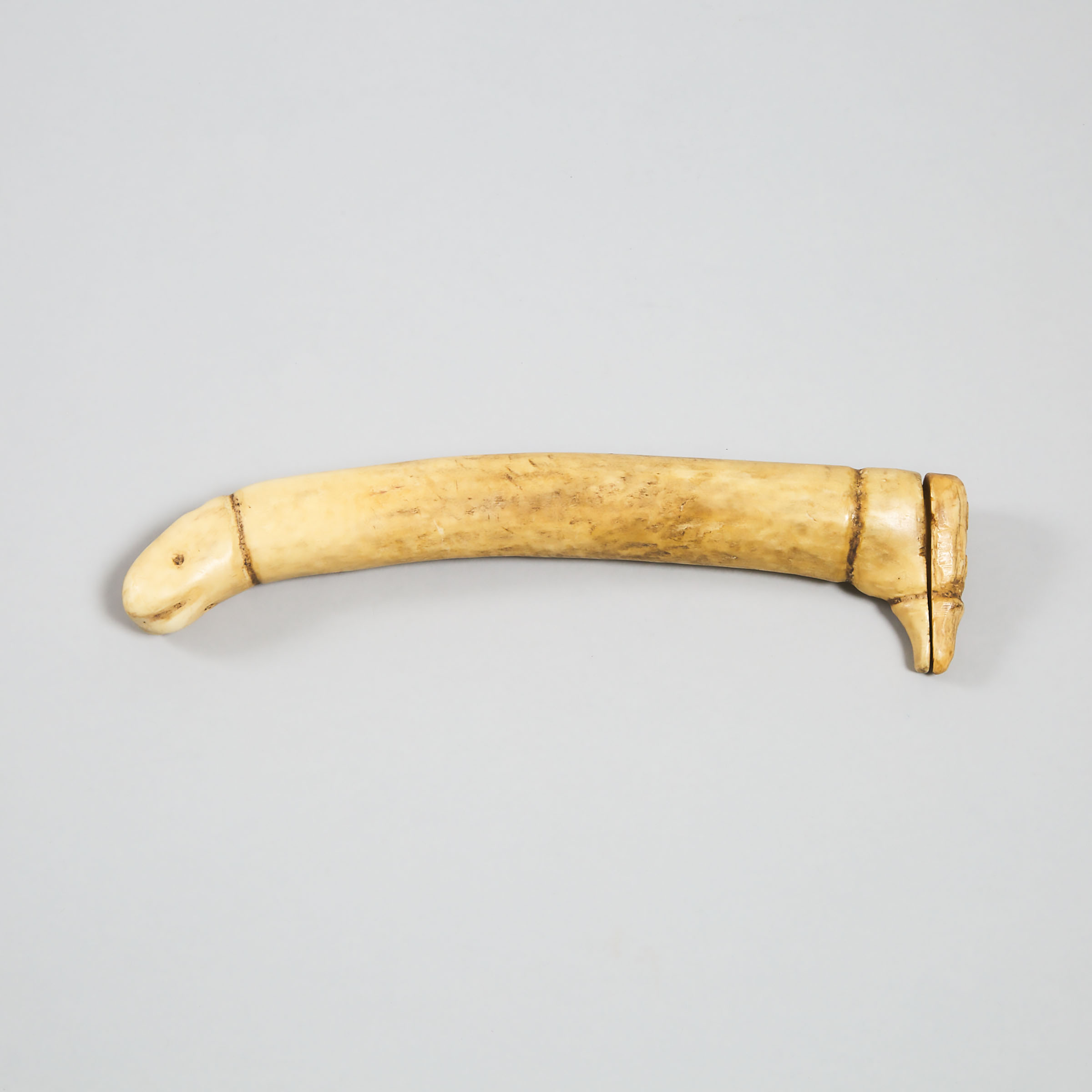 Carved Staghorn Pipe or Needle Case, 19th century
