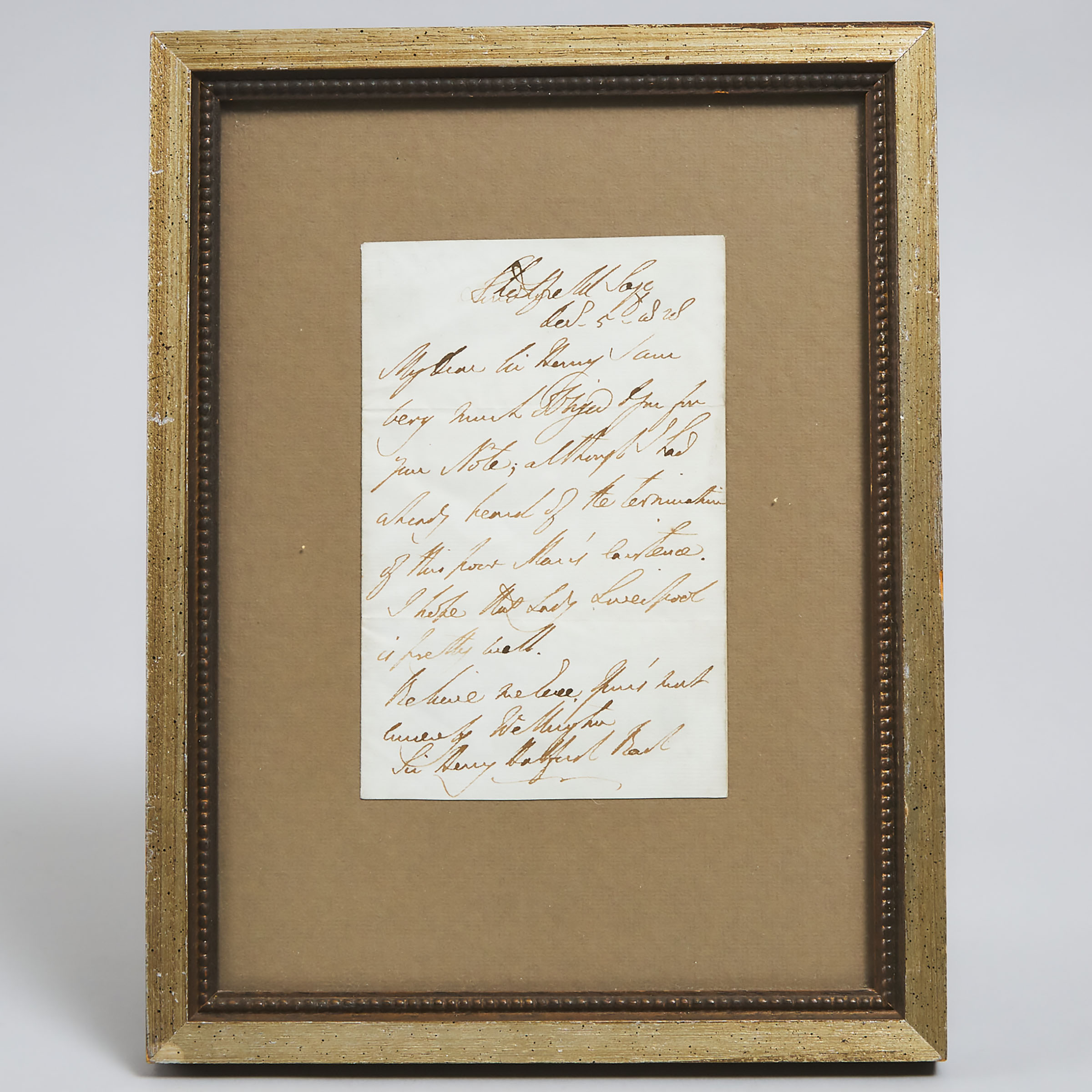 Sir Arthur Wellesly, 1st Duke of Wellington Autographed Letter, Signed, to Sir Henry Halford, Dec. 5, 1828