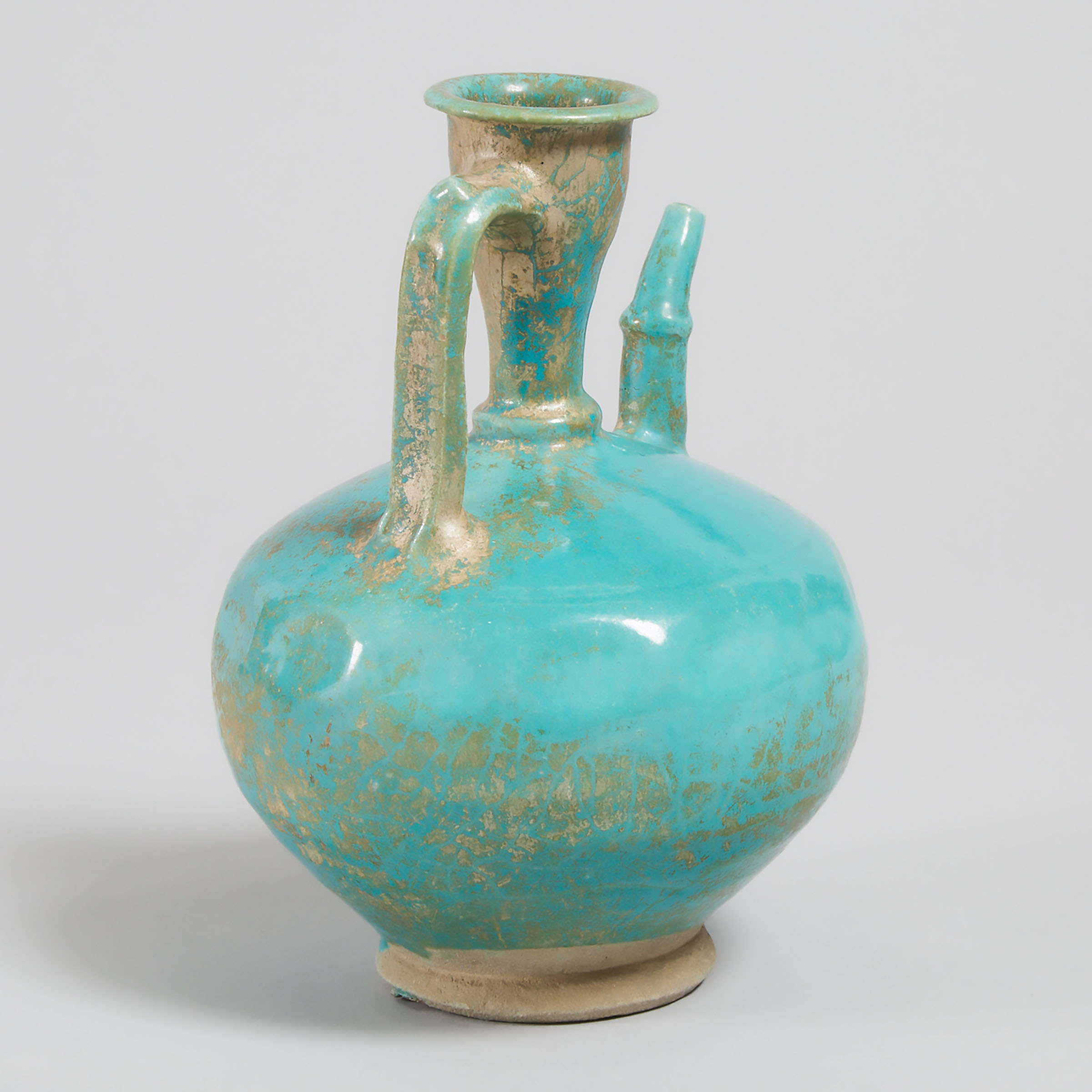 Persian Turquoise Glazed Fritware Pottery Ewer, 12th/13th century