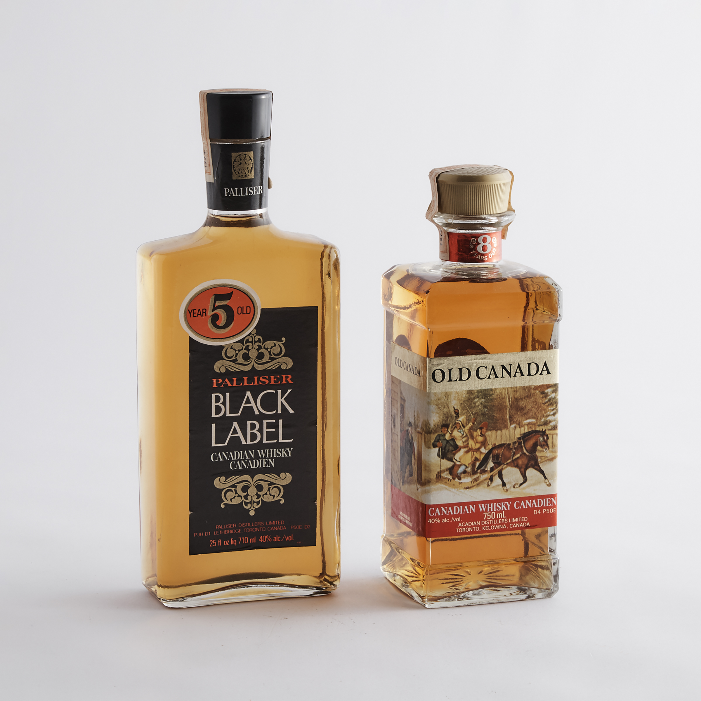 BLACK LABEL BLENDED CANADIAN WHISKY 5 YEARS (ONE 710 ML)
OLD CANADA CANADIAN WHISKY 8 YEARS (ONE 750 ML)