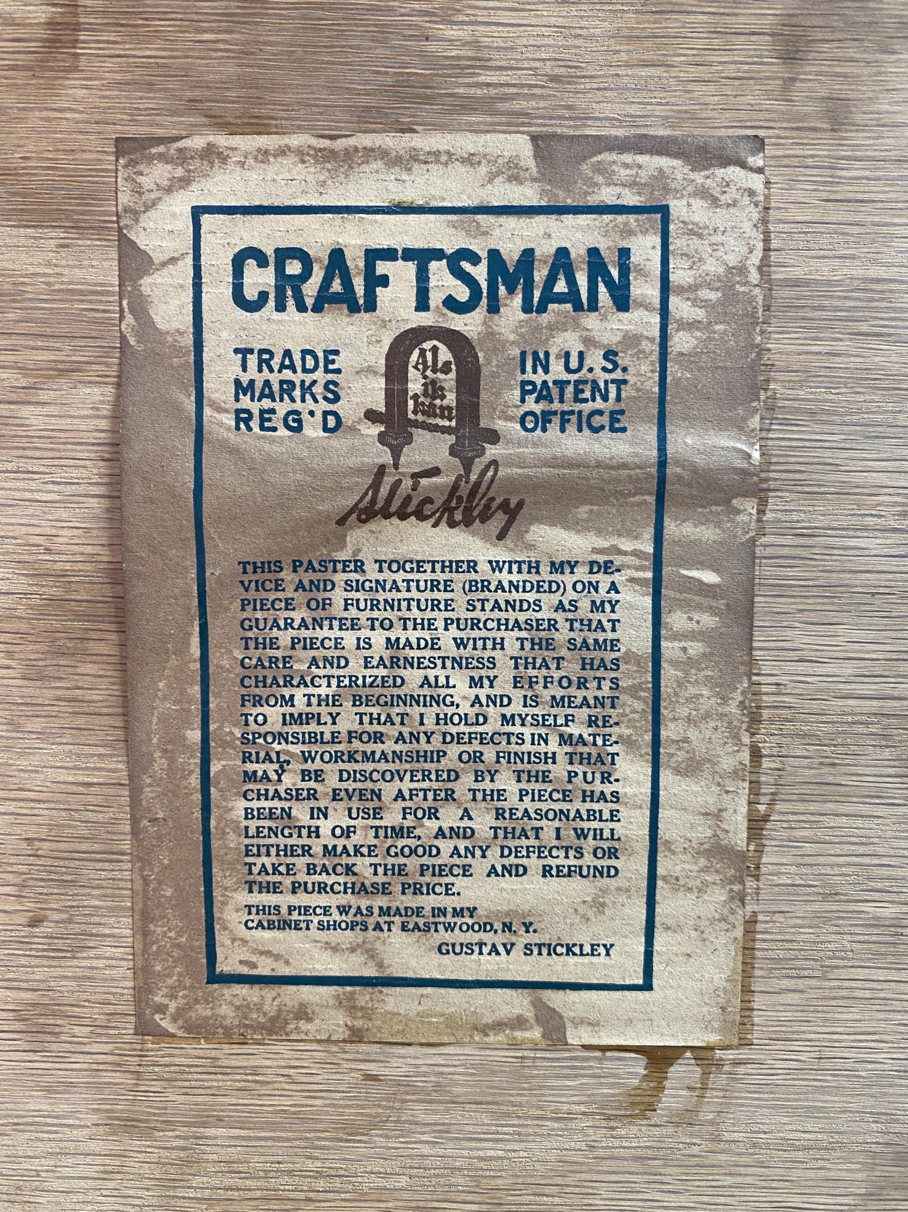 Gustav Stickely Craftsman Oak Side Board, c.1907-1912