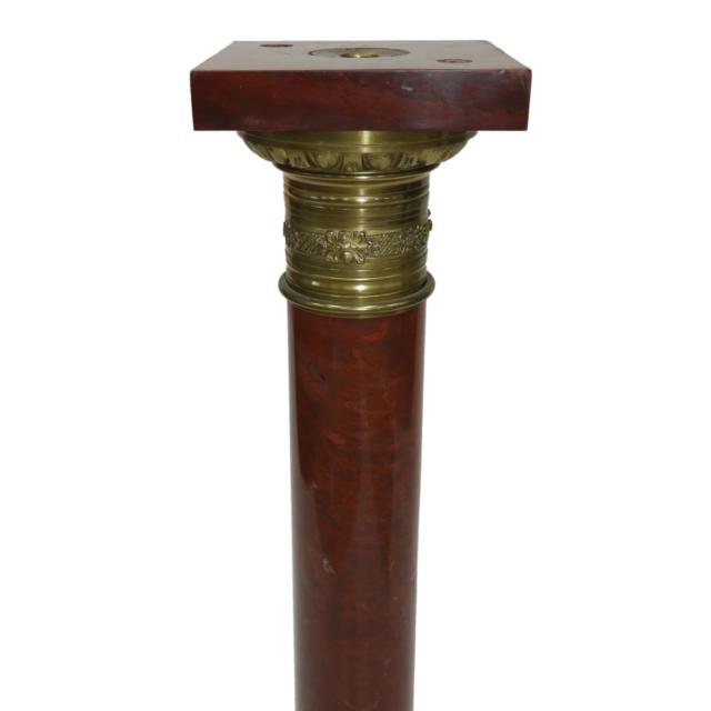 French Ormolu Mounted Rouge Griotte Marble Column Form Pedestal, c.1900