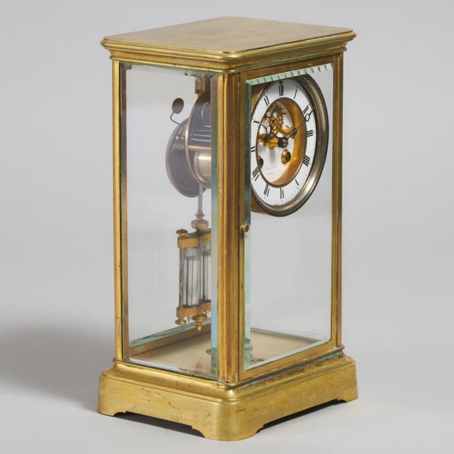 French Gilt Metal Four Glass Panel Regulator Clock, c.1900