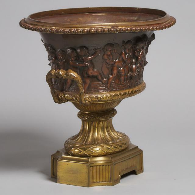 French Neoclassical Gilt and Patinated Bronze Urn Form Jardiniere, 19th century