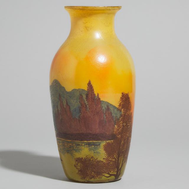 Legras Enameled Glass Landscape Vase, early 20th century
