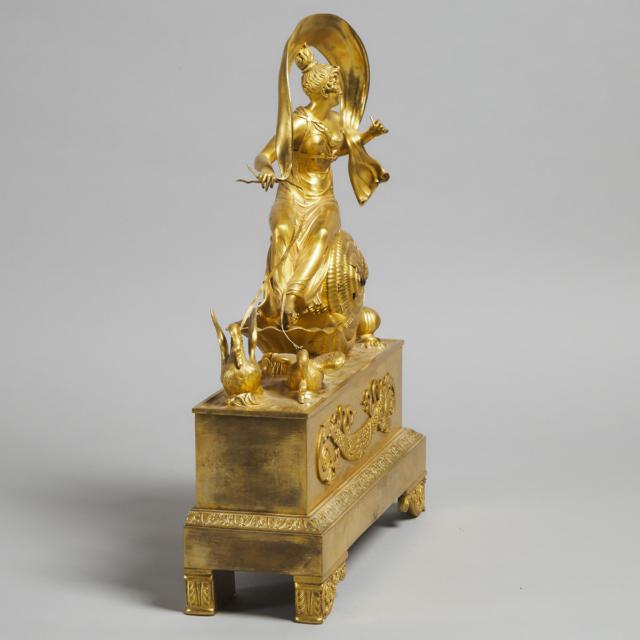 French Empire Gilt Bronze Figural Mantel Clock, early 19th century