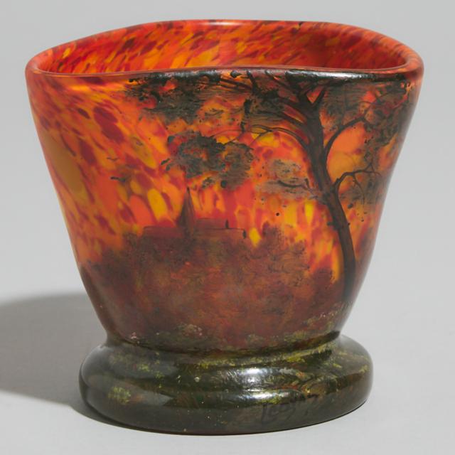 Legras Enameled Glass Landscape Vase, early 20th century