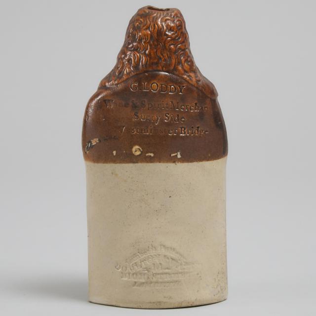Doulton & Watts Lambeth 'Brougham's Reform Cordial' Stoneware Flask, mid-19th century