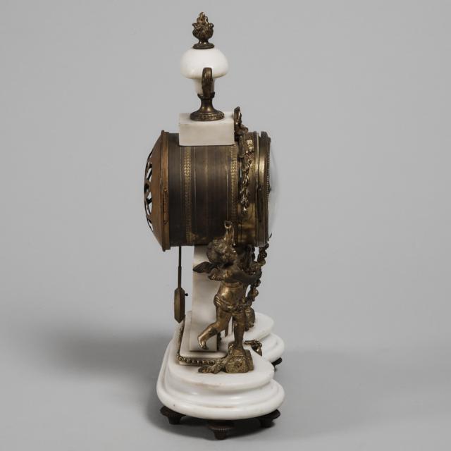 French Ormolu Mounted White Marble Mantle Clock, c.1890
