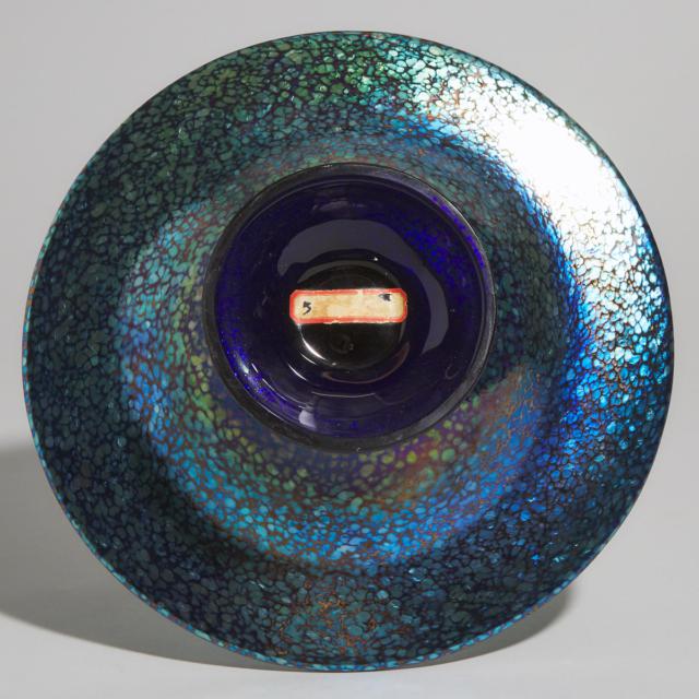Austrian 'Papillon' Style Iridescent Blue Glass Footed Bowl, early 20th century
