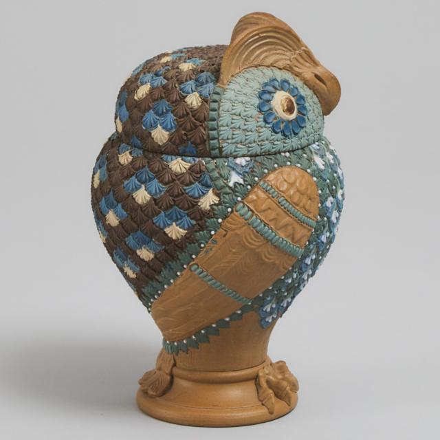 Doulton Lambeth Owl-Form Silicon Covered Tobacco Jar, late 19th century