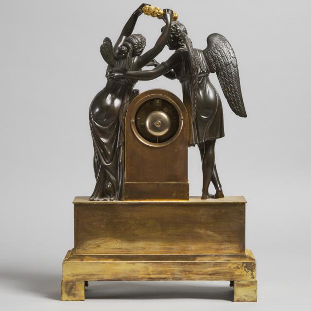 Large French Empire Gilt and Patinated Bronze Figural Mantel Clock, Aime á Paris, c.1840
