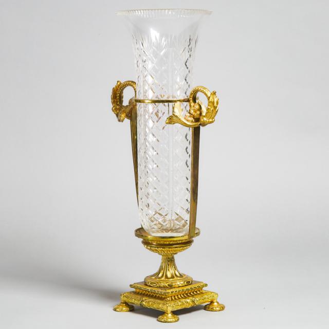 Austrian Gilt Bronze Mounted Cut Glass Vase, early-mid 20th century