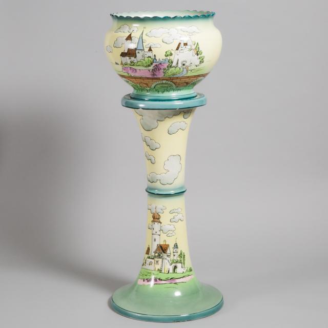 English Earthenware 'Storybook' Jardinière on Stand, c.1920