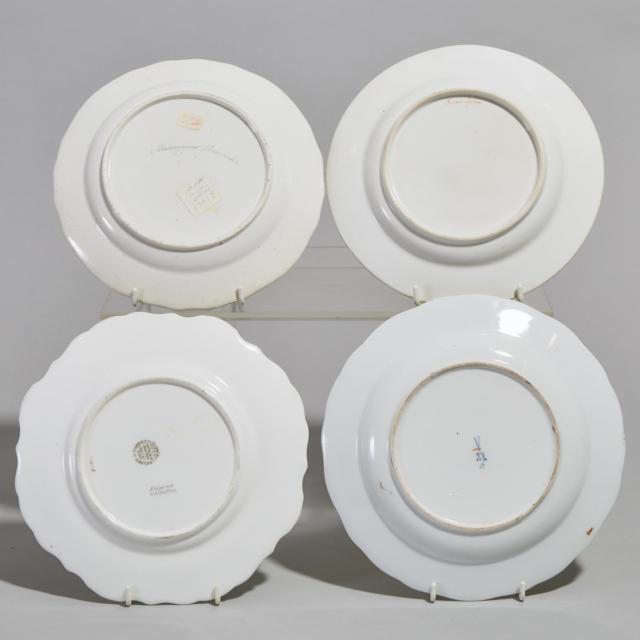 Four English and German Porcelain Botanical Plates, 19th century