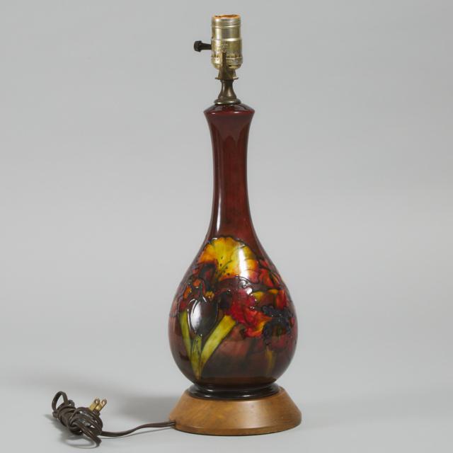 Moorcroft Flambé Orchids Table Lamp, c.1955