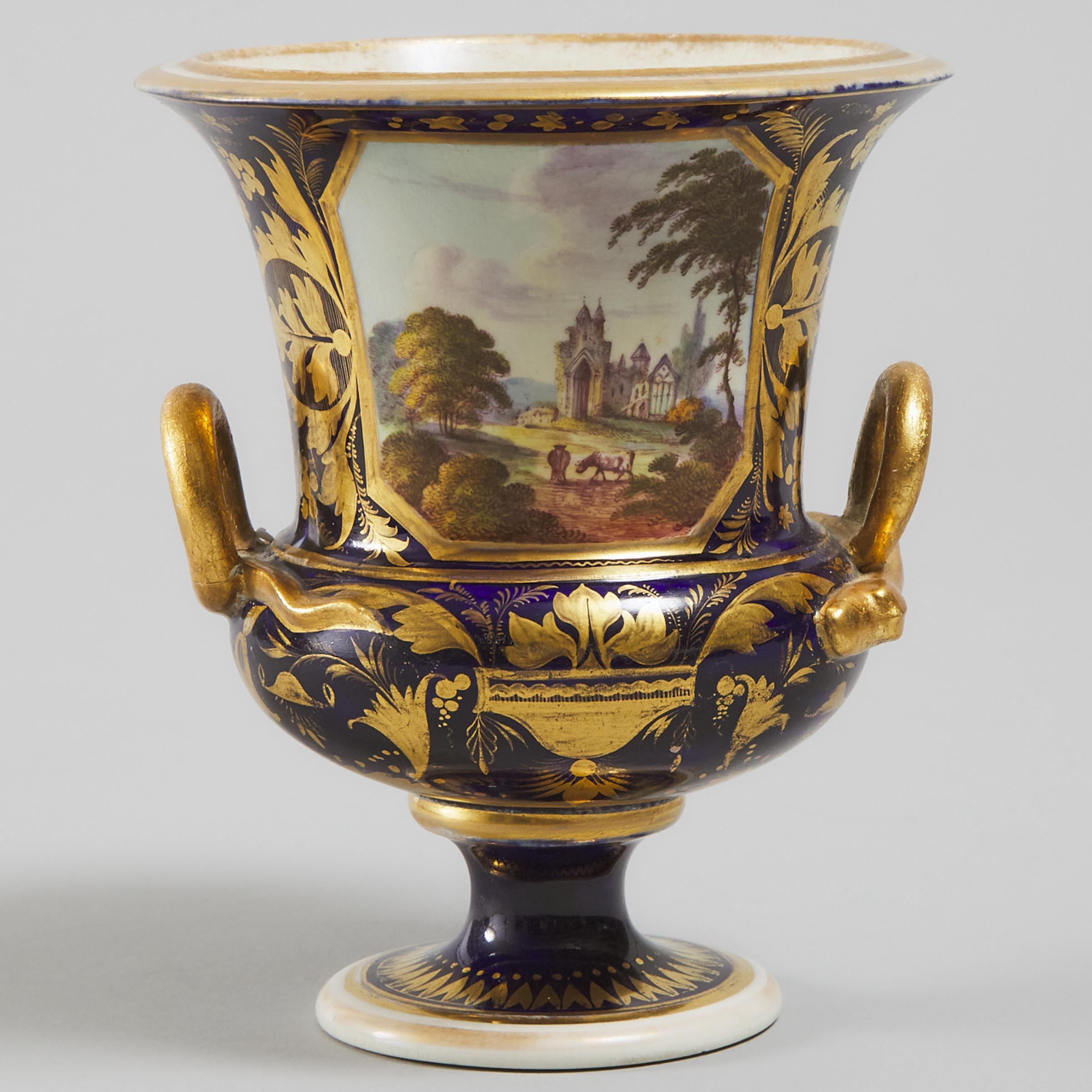 Derby Blue and Gilt Ground Campana Shaped Vase, c.1820
