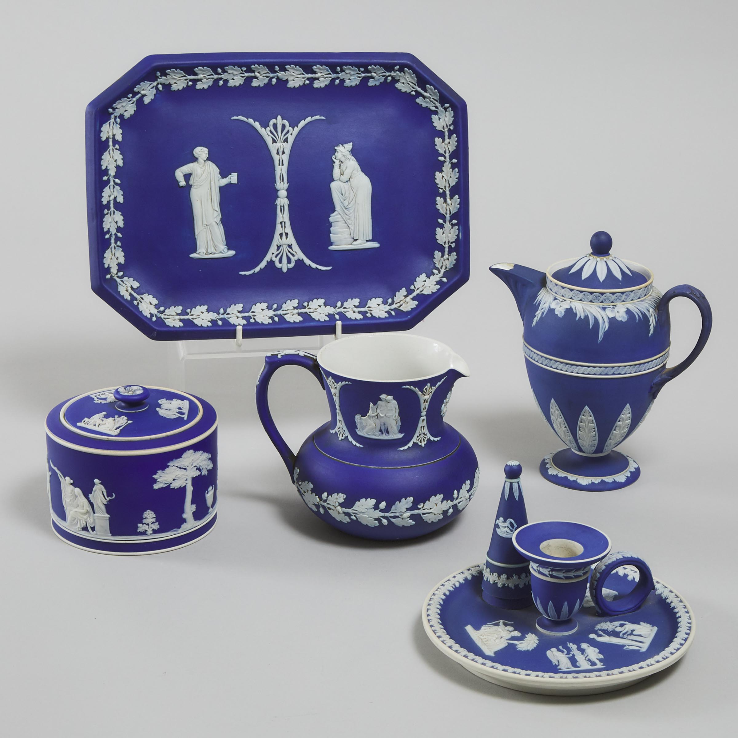 Group of Wedgwood Blue Jasper-Dip Pottery, late 19th century