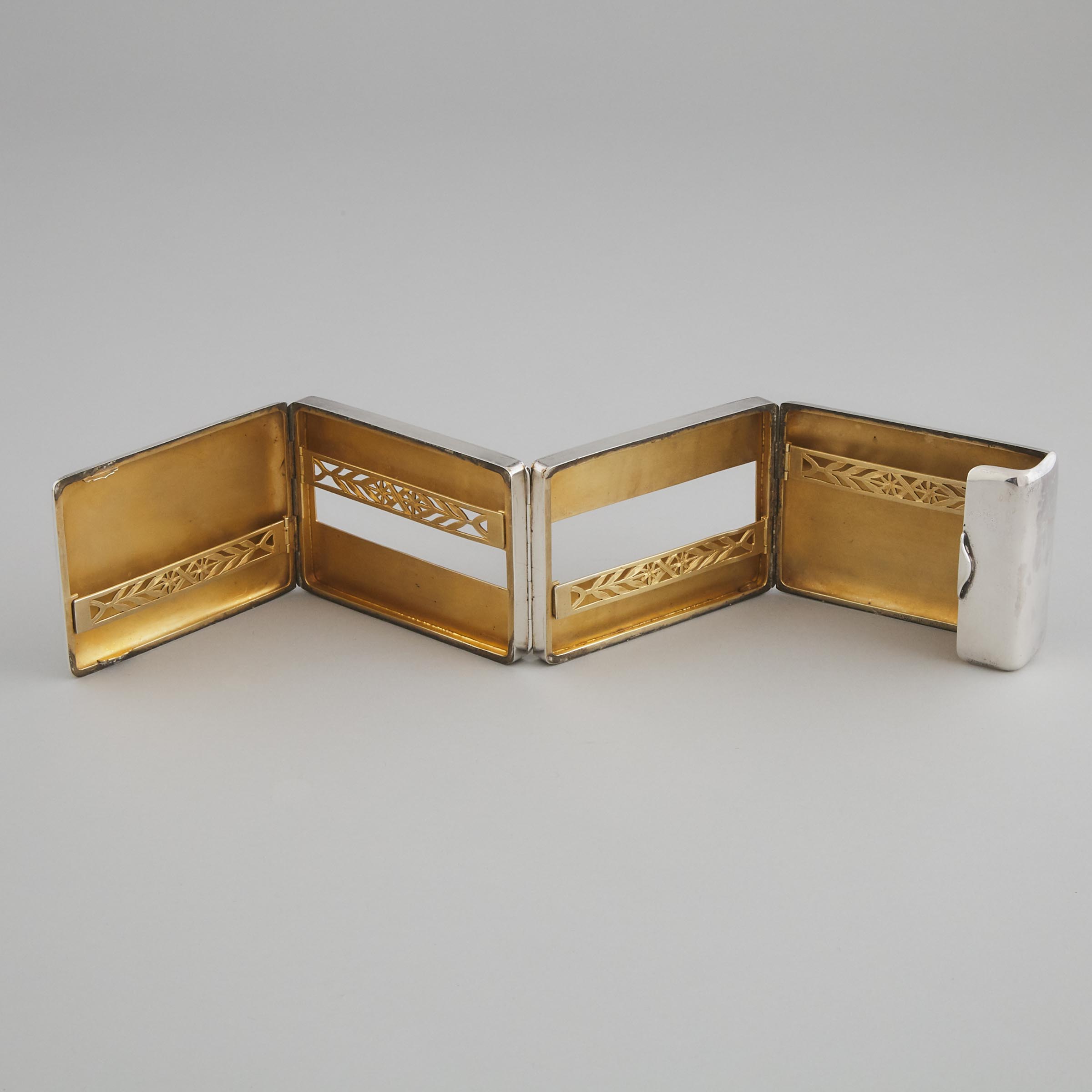 American Silver Four-Section Folding Cigarette Case, Mauser Mfg. Co., New York, N.Y., early 20th century