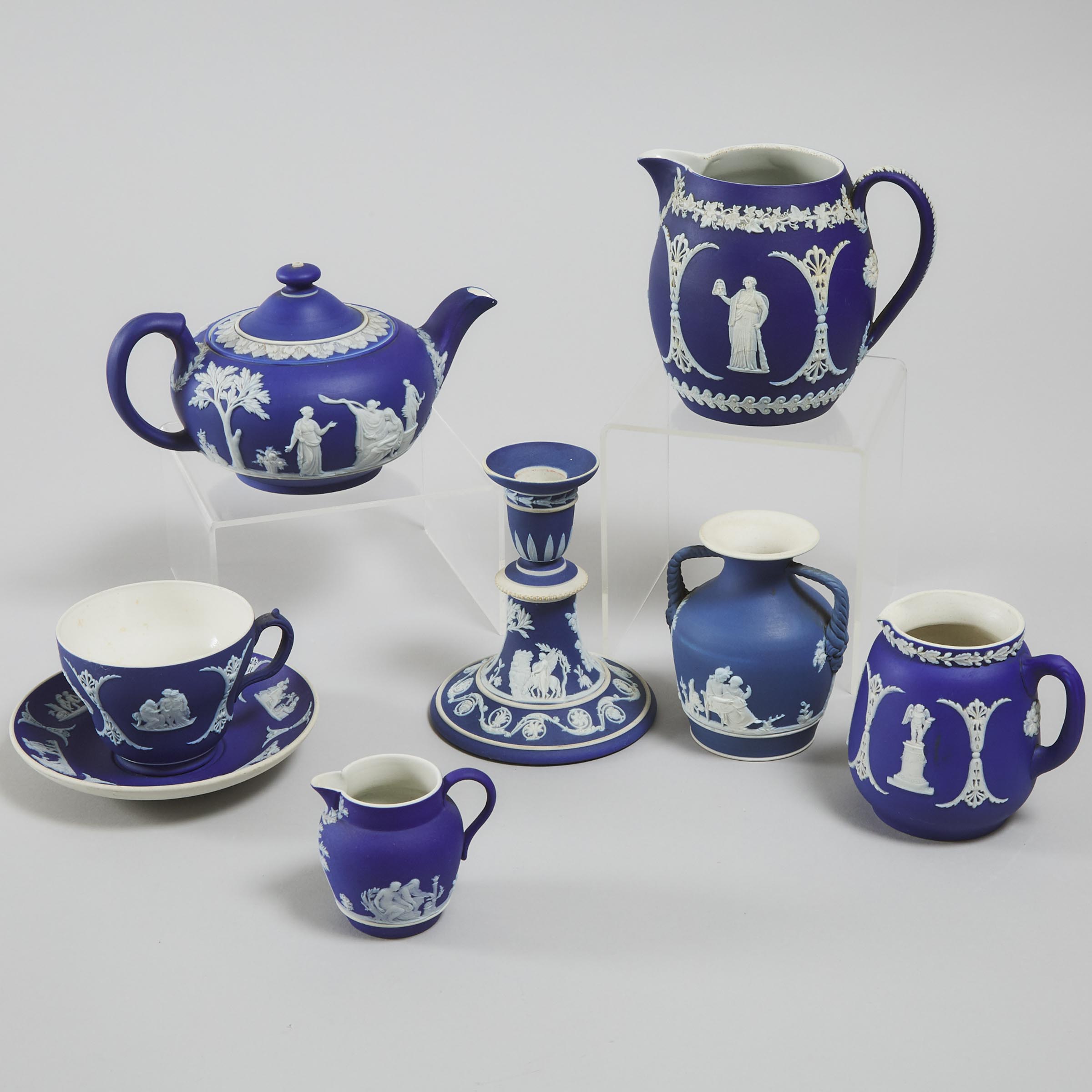 Group of Wedgwood Blue Jasper-Dip Pottery, late 19th/early 20th century