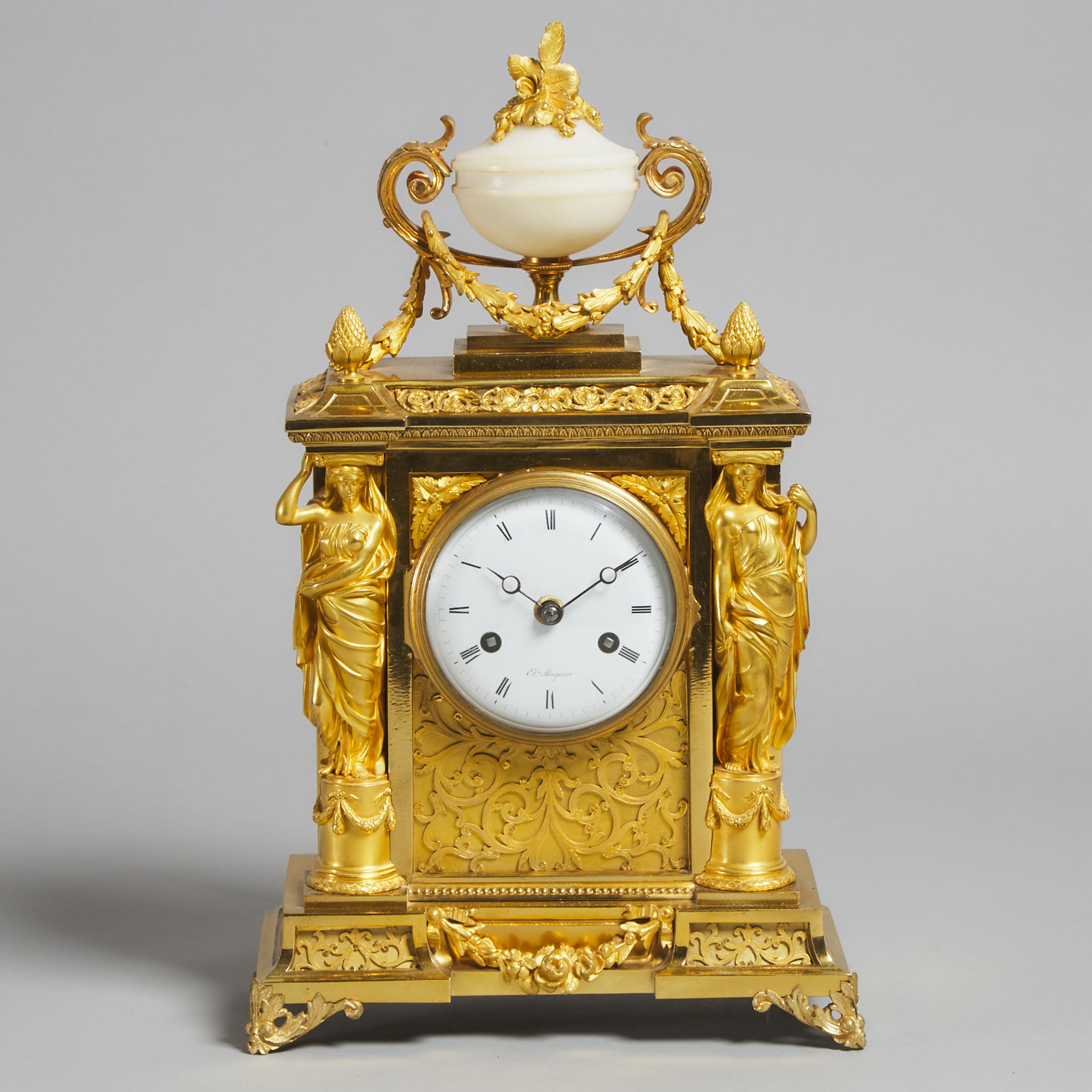 French Empire Gilt Bronze Mantle Clock, Etienne Mugnier, Paris, late 18th/early 19th century