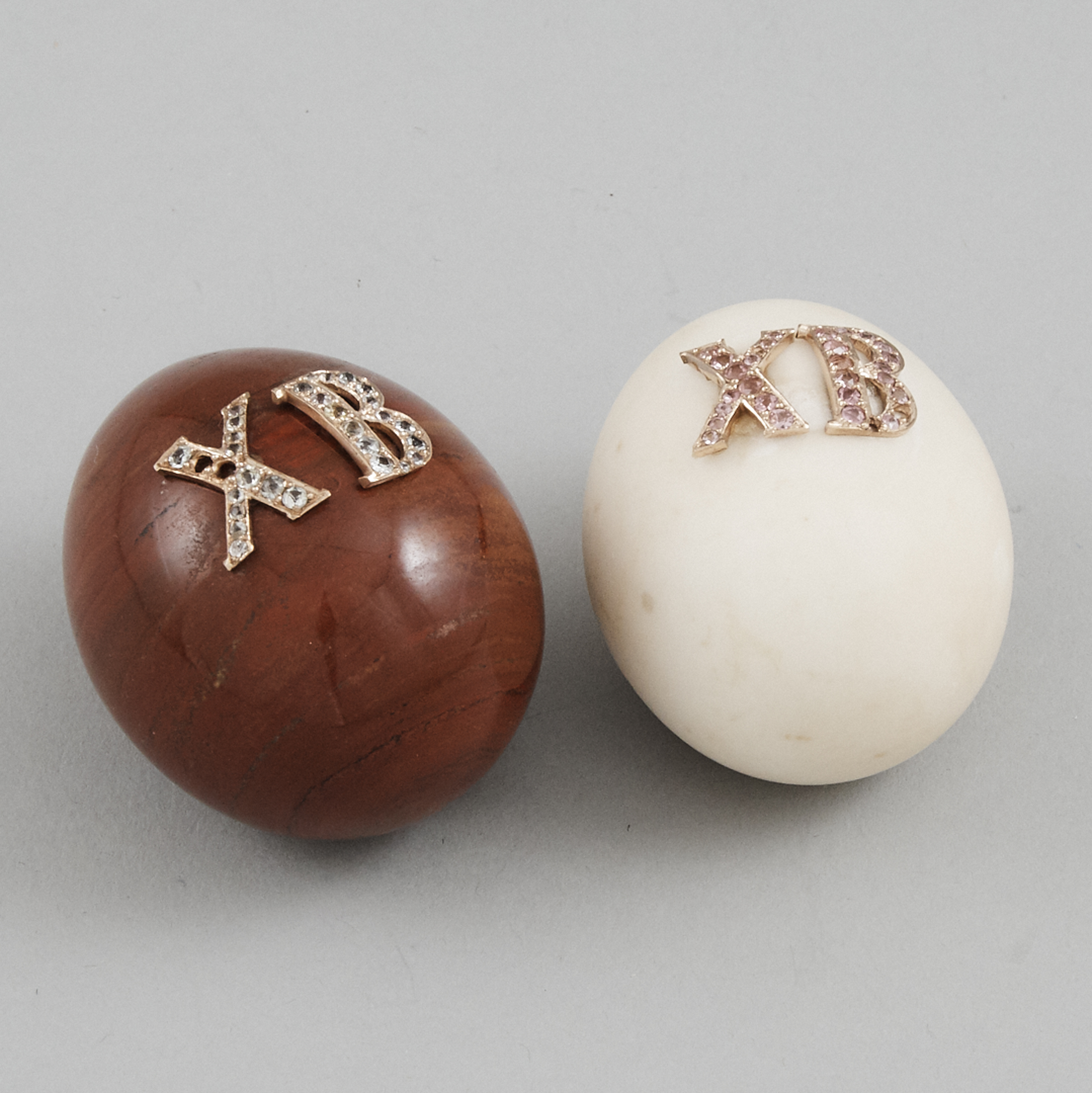 Two Russian Turned Hardstone Easter Eggs, c.1901