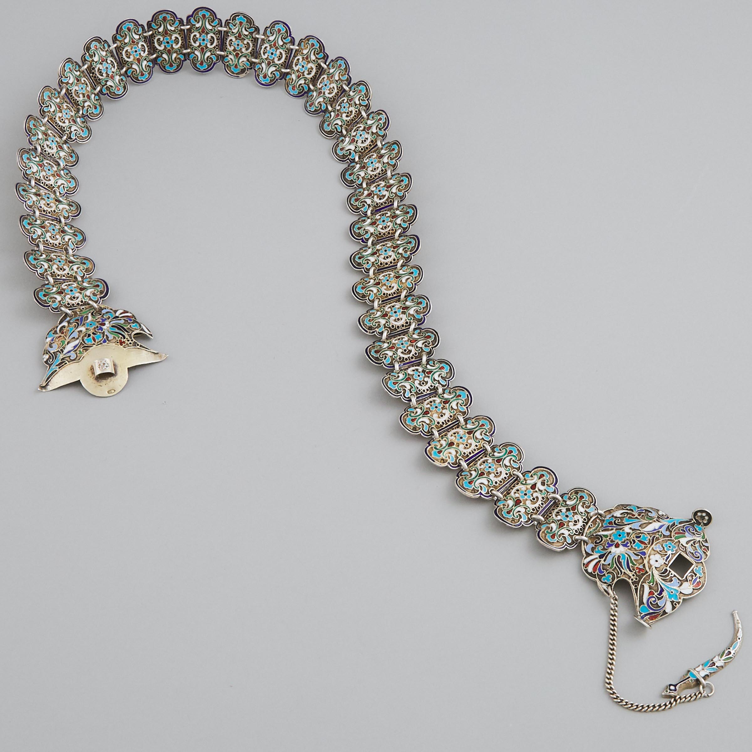 Russian Silver and Cloisonné Enamel Belt, Moscow, c.1908-17