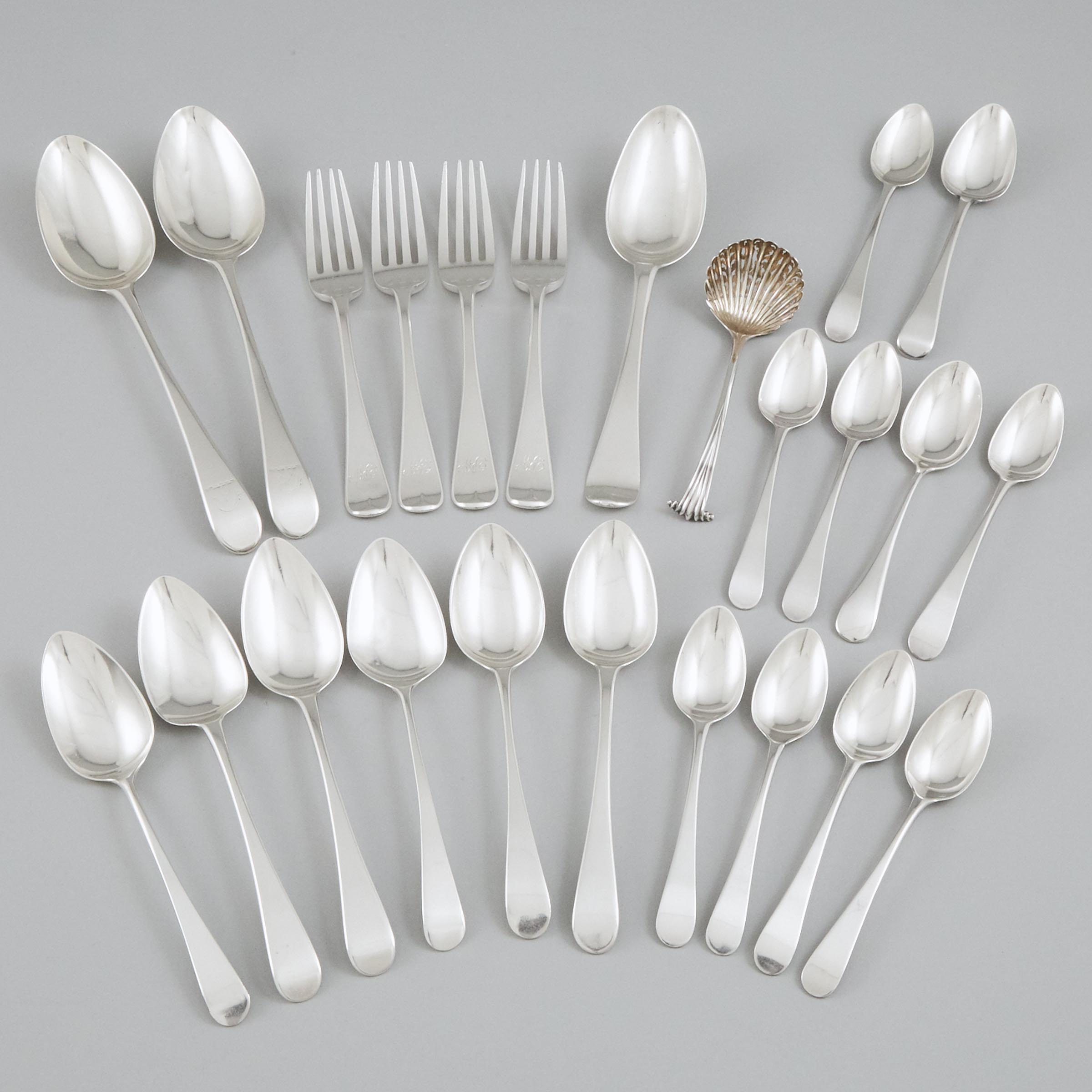Group of Mainly Georgian Silver Old English Pattern Flatware, late 18th/19th century