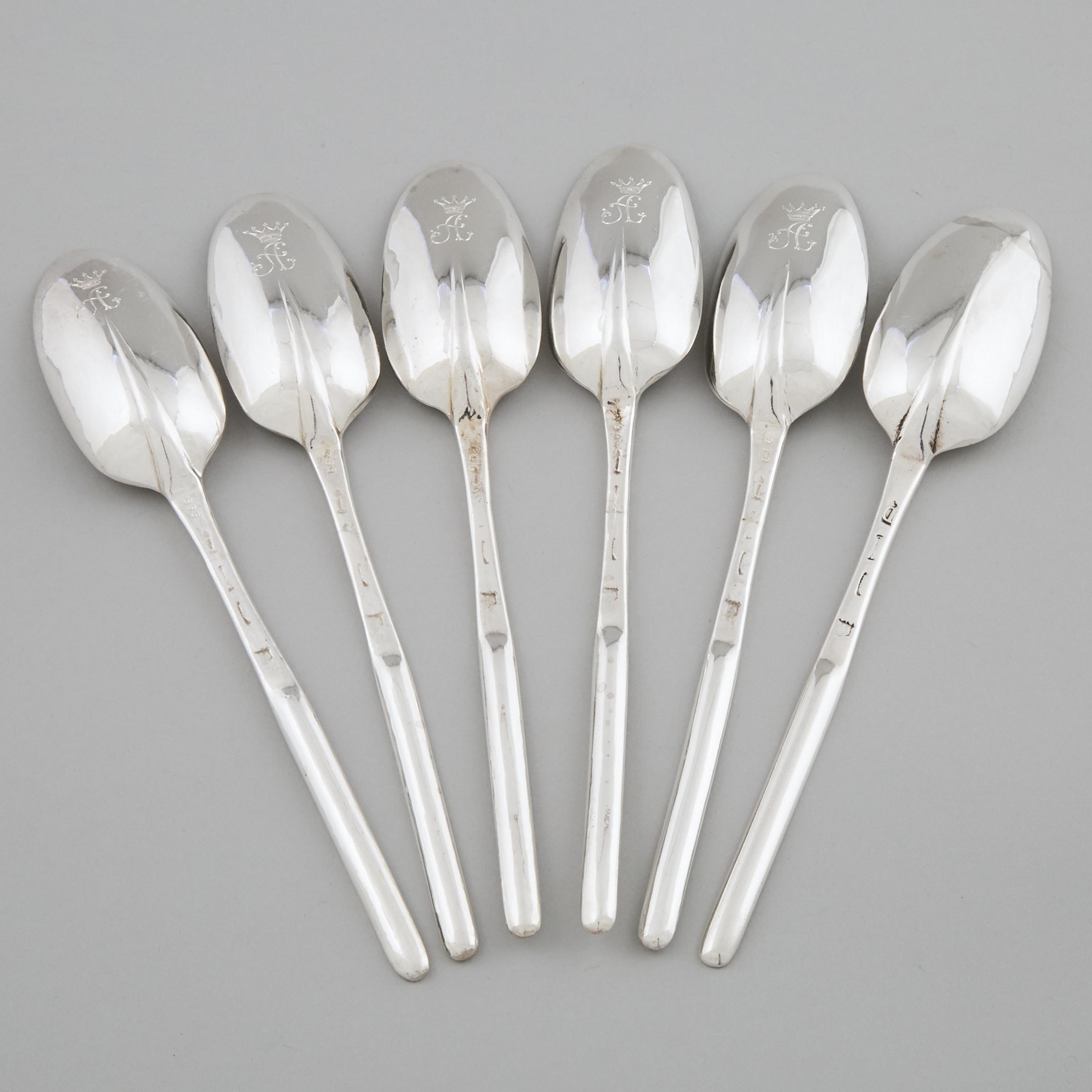 George I Silver Marrow Spoon, probably George Manjoy, London, 1719, Together with Five Later Copies