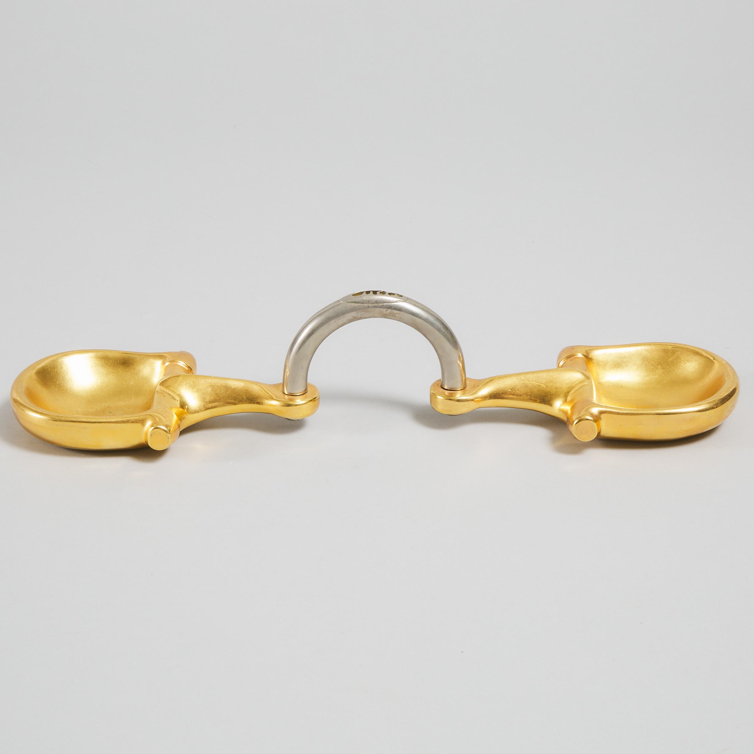 Gucci Gilt Metal Horse Bit Articulated Double Nut Dish, mid 20th century