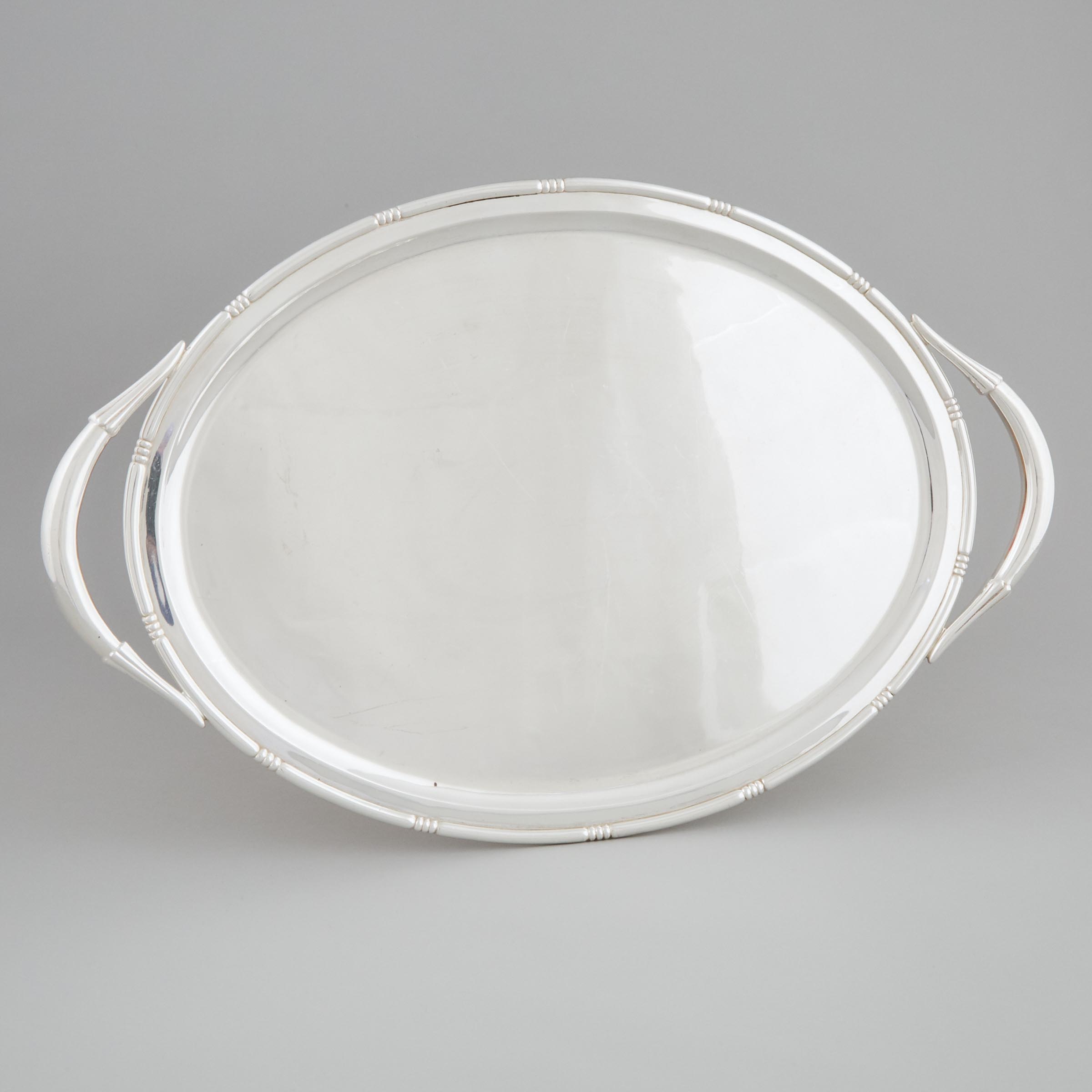 Mexican Silver Oval Two-Handled Serving Tray, probably Tango Aceves, Taxco, 20th century