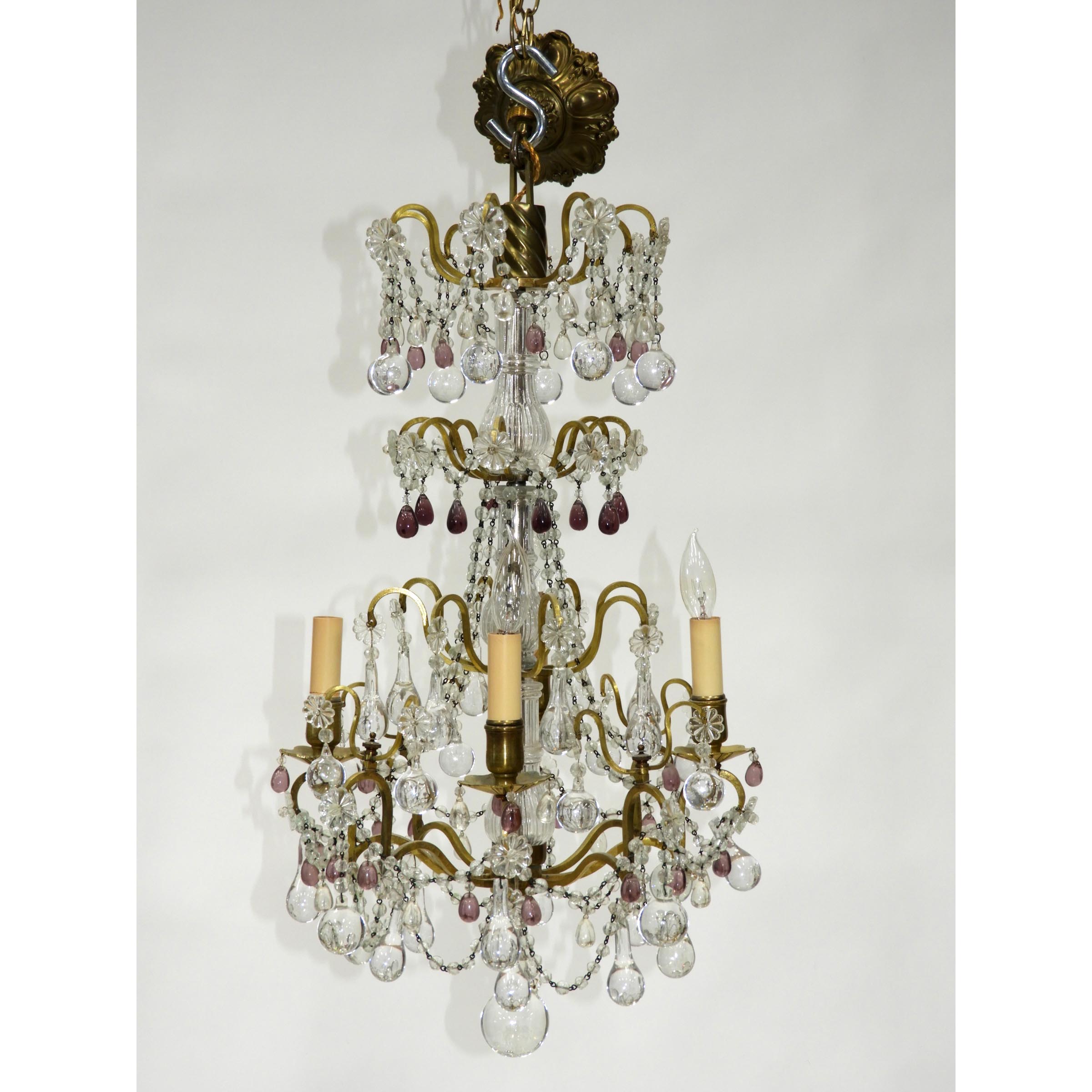 Small French Clear and Coloured Glass Hanging Light Fixture, early 20th century