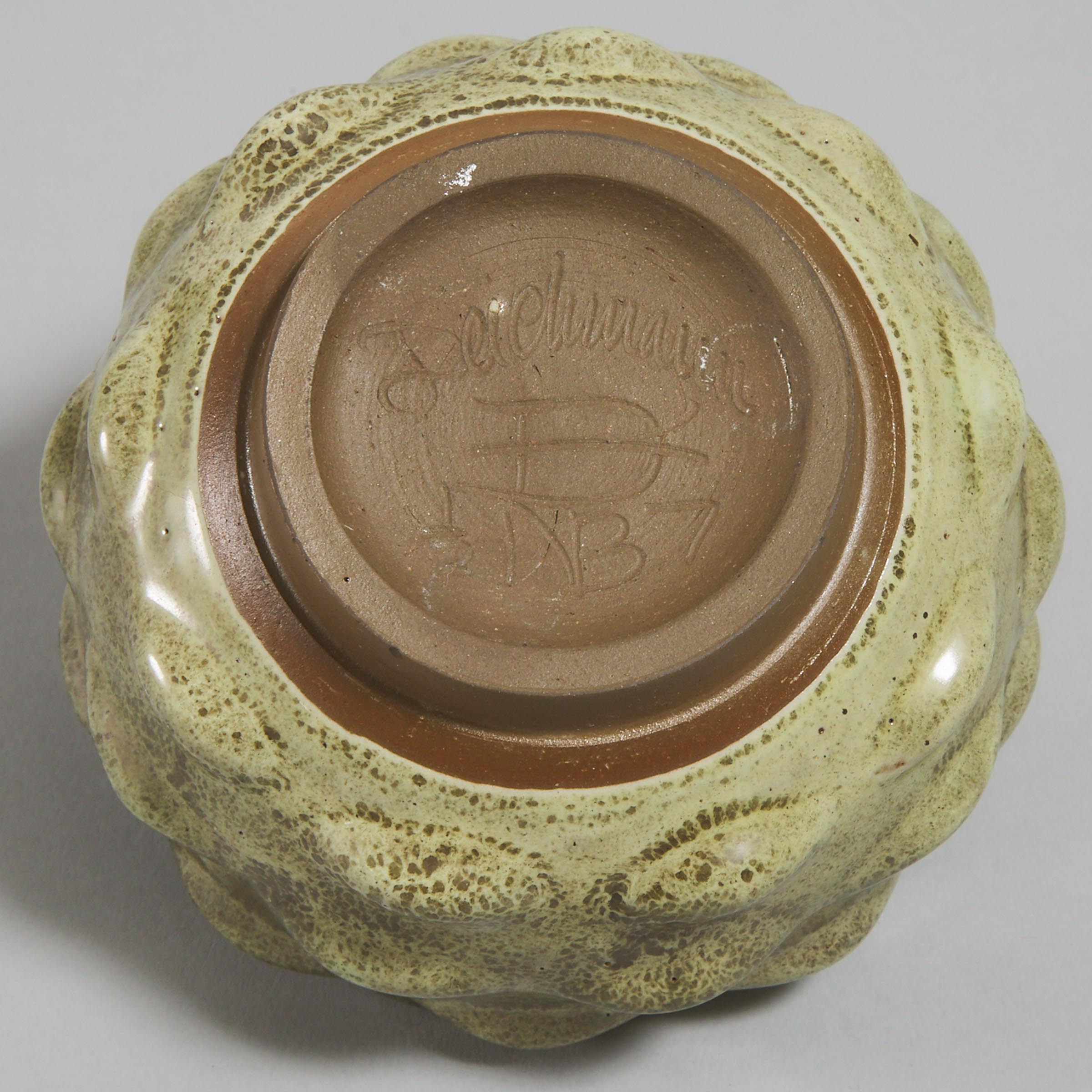 Deichmann Mottled Green Glazed Stoneware 'Kish' Bowl, Kjeld & Erica Deichmann, mid-20th century