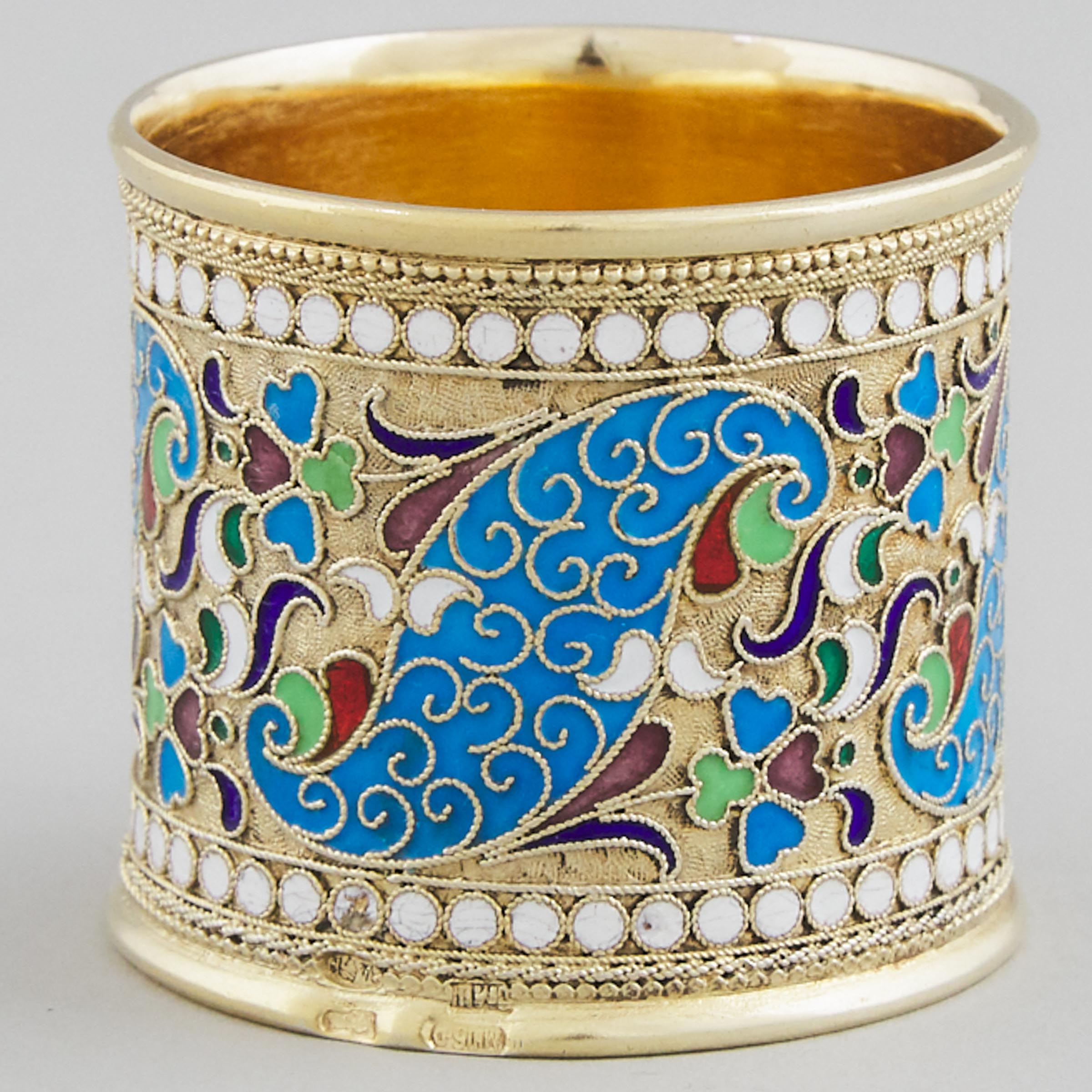 Russian Silver-Gilt and Cloisonné Enamel Napkin Ring, Moscow, c.1899-1908
