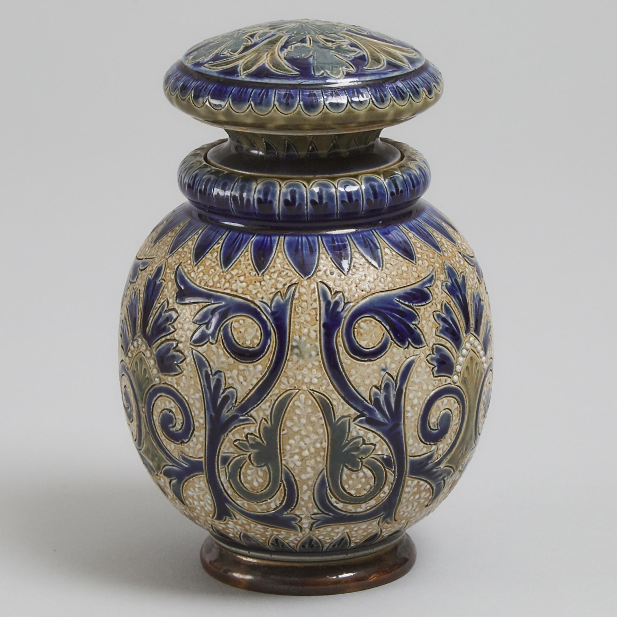 Doulton Lambeth Stoneware Tobacco Jar, Martha M. Rogers, 1880