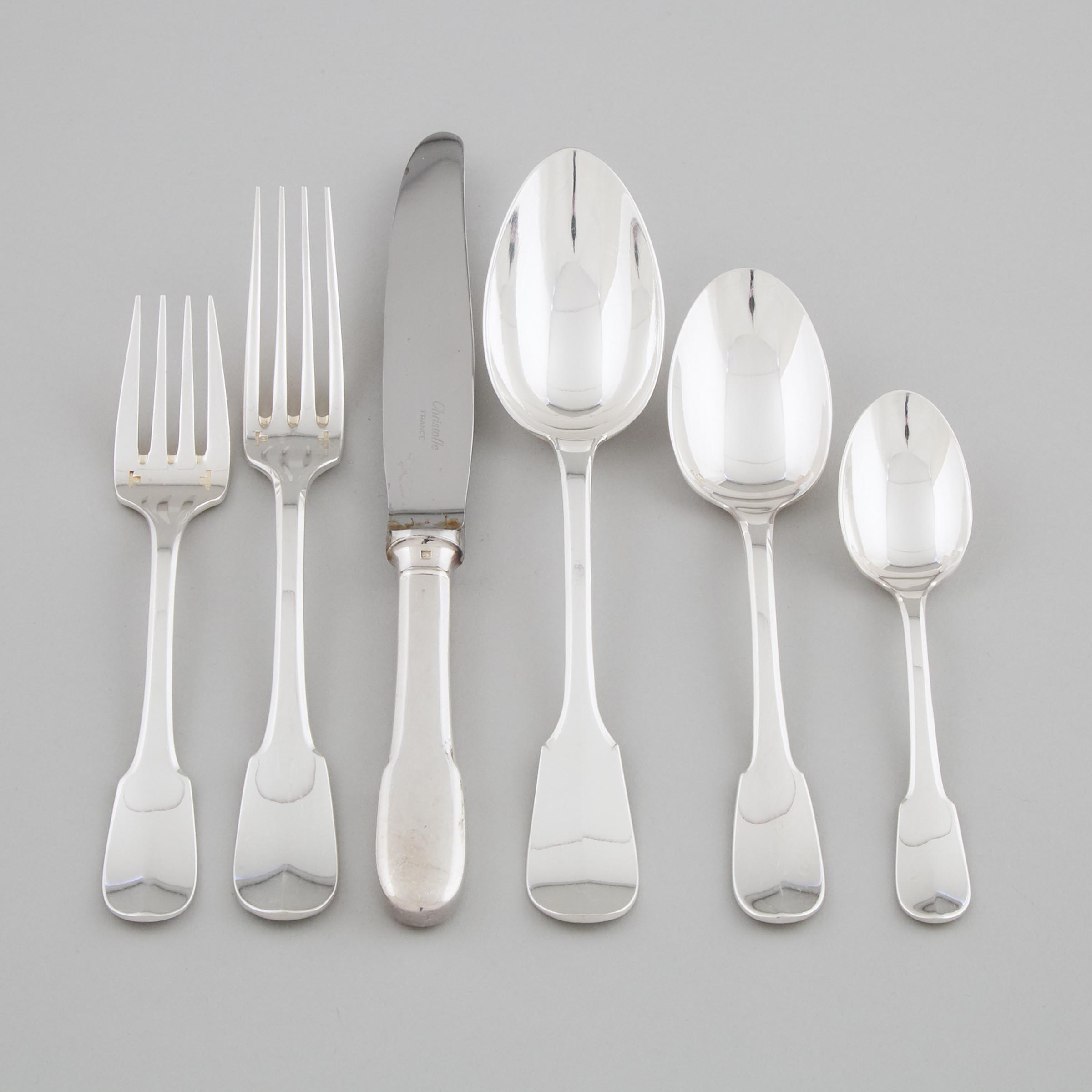 French Silver Plated 'Cluny' Pattern Flatware Service, Christofle, 20th century