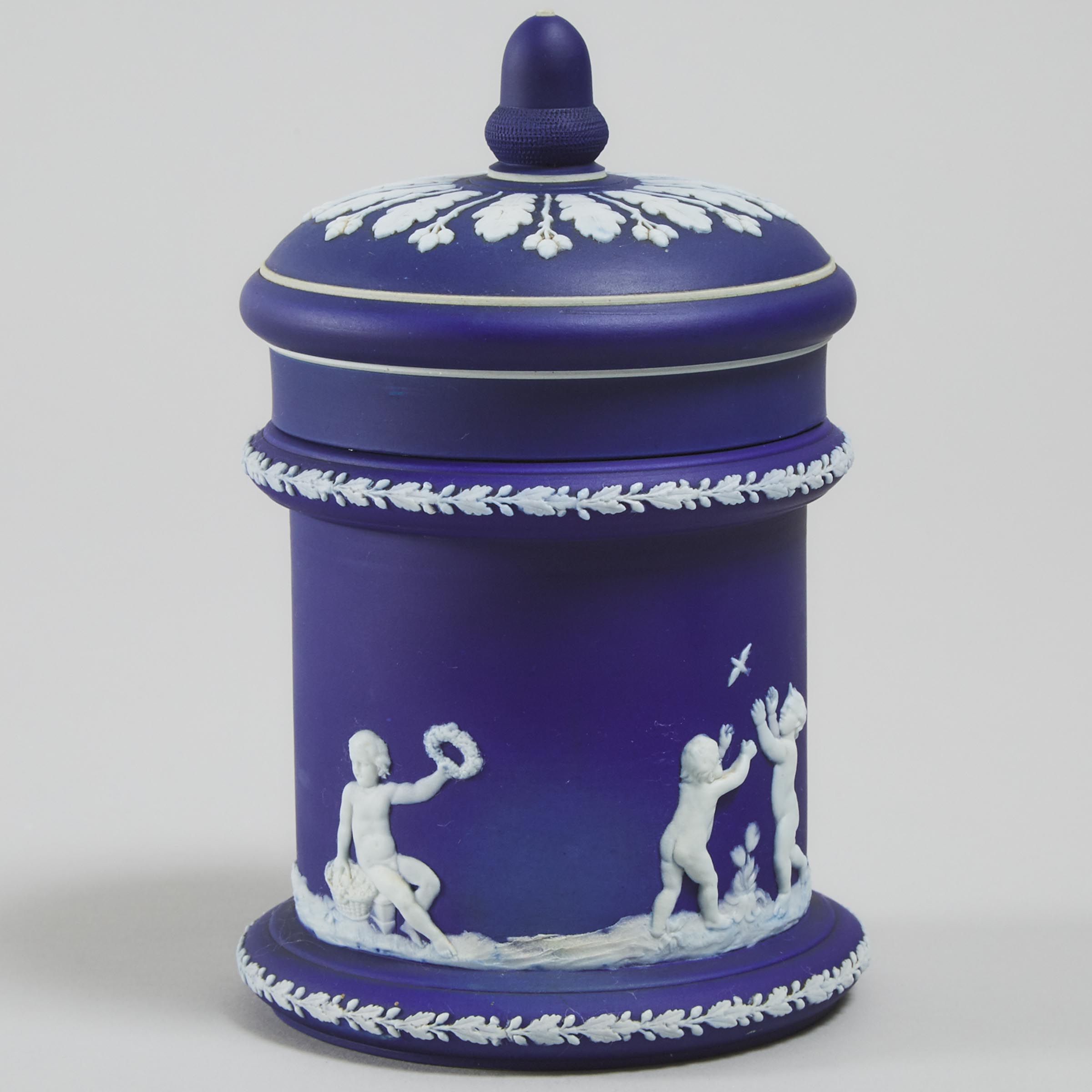 Wedgwood Blue Jasper-Dip Covered Tobacco Jar, c.1900