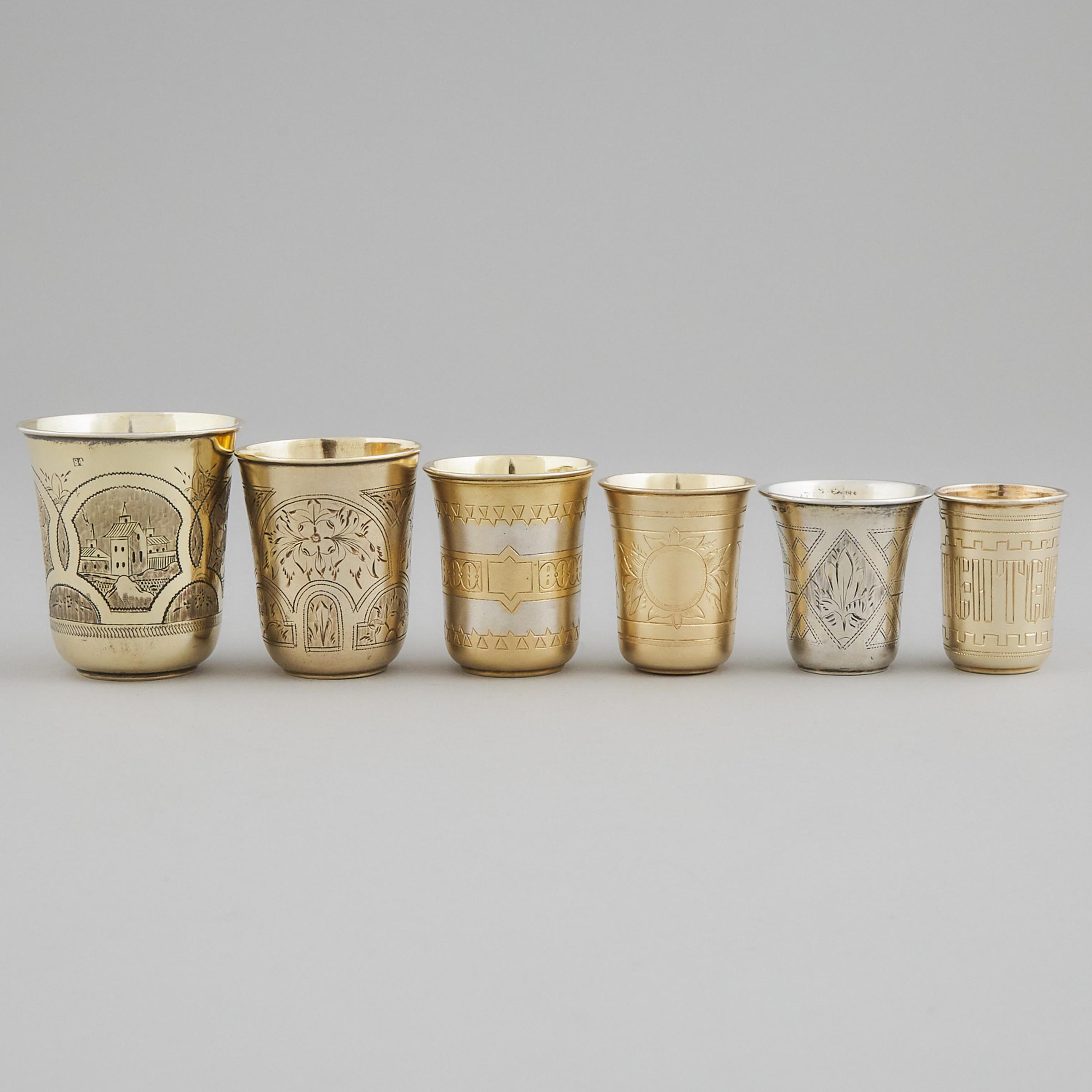 Six Russian Silver and Silver-Gilt Beakers, Moscow, 1874-93