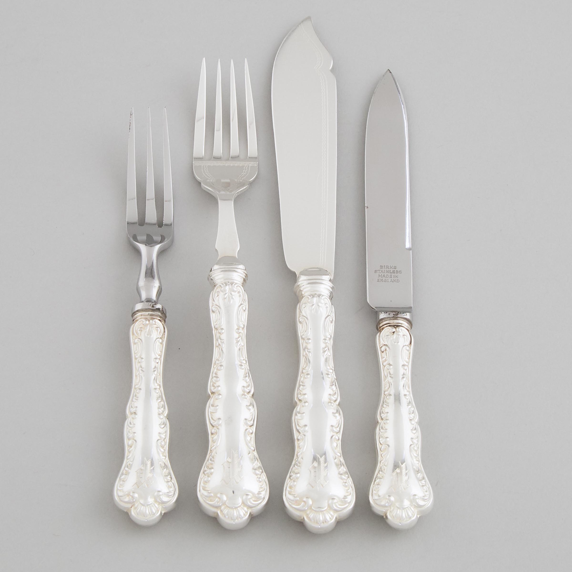 Twelve Canadian Silver 'Louis XV' Pattern Fish Knives and Forks and Twelve Dessert Knives and Forks, Henry Birks & Sons, Montreal, Que., 20th century