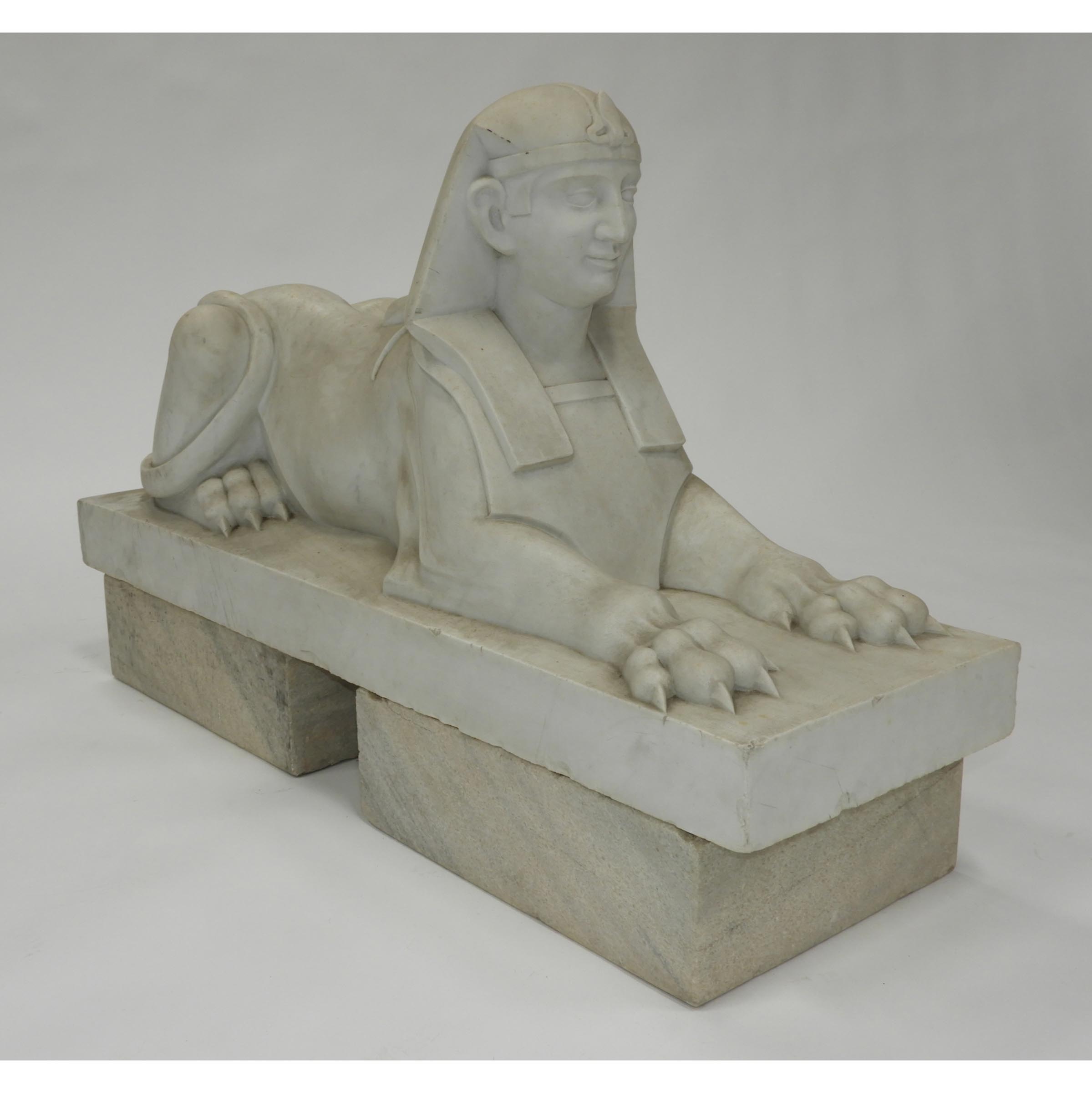 White Marble Garden Statuary Model of a Sphinx, 20th Century