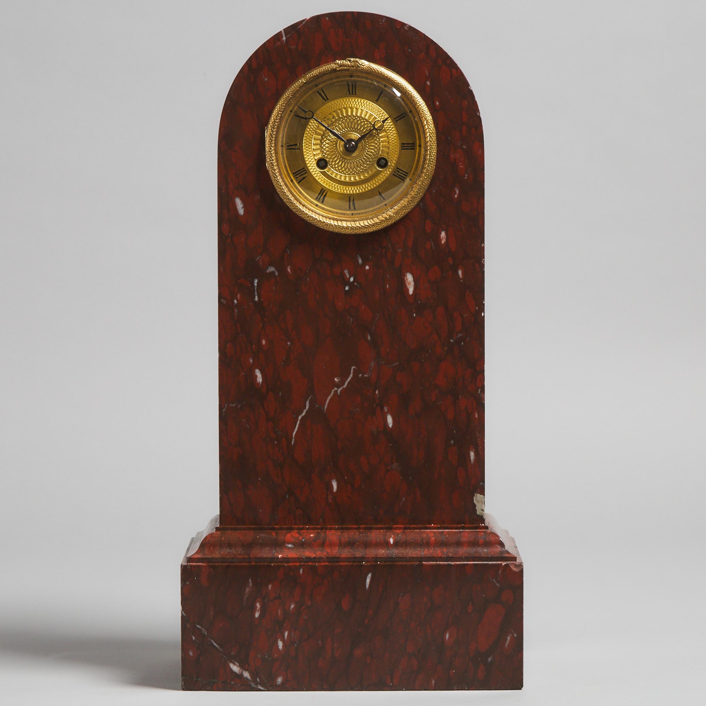 French Empire Maroon Marble Mantle Clock, early-mid 19th century