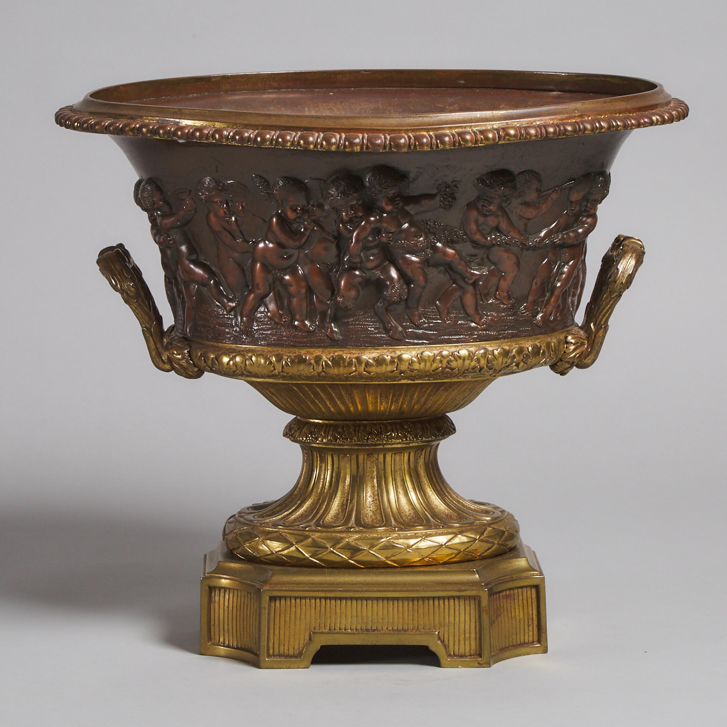 French Neoclassical Gilt and Patinated Bronze Urn Form Jardiniere, 19th century