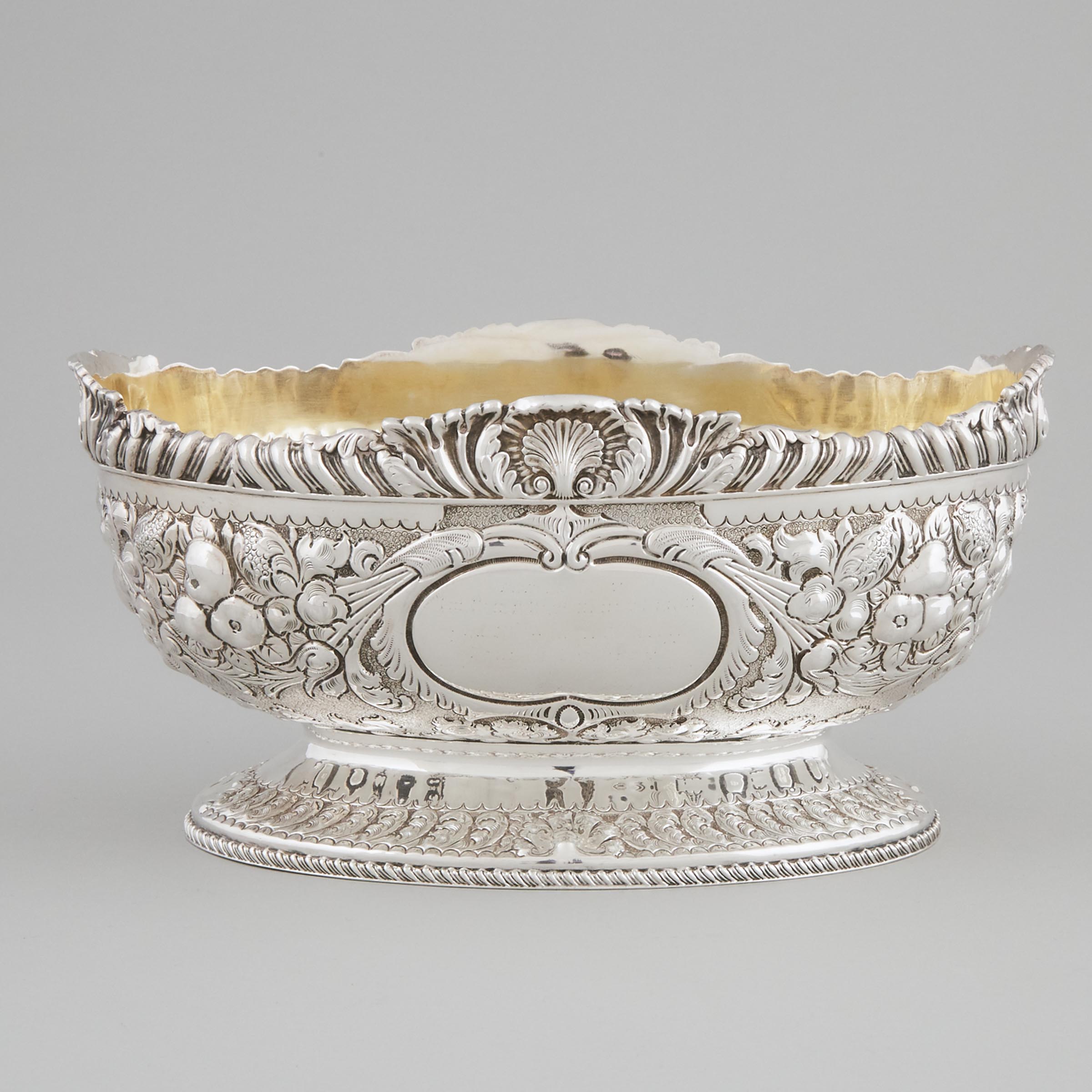 Victorian Silver Repoussé Oval Footed Bowl, Atkin Bros., Sheffield, 1891