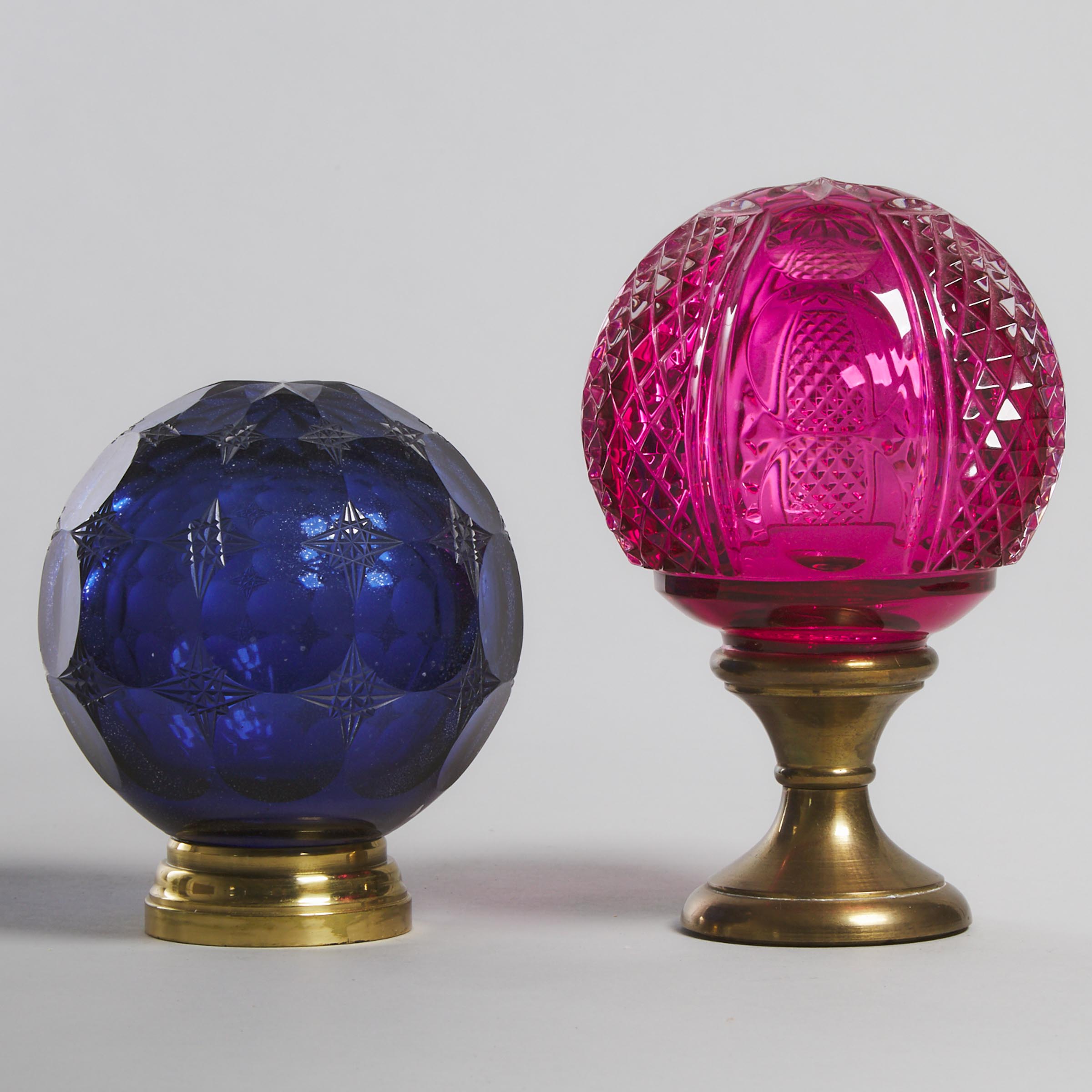 Two French Cut Coloured Glass Newel Post Finials, 19th century