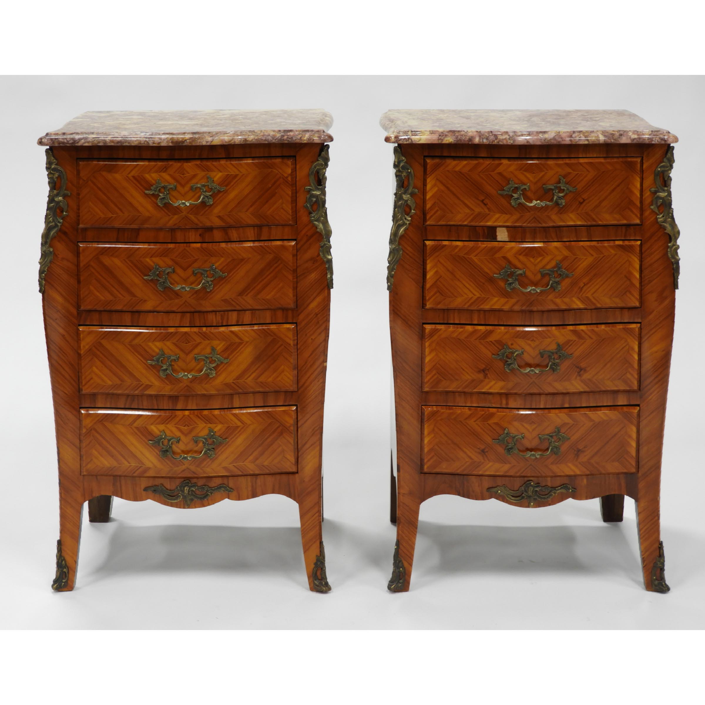 Pair of French Ormolu Mounted Parquetry Night Stands, c.1900
