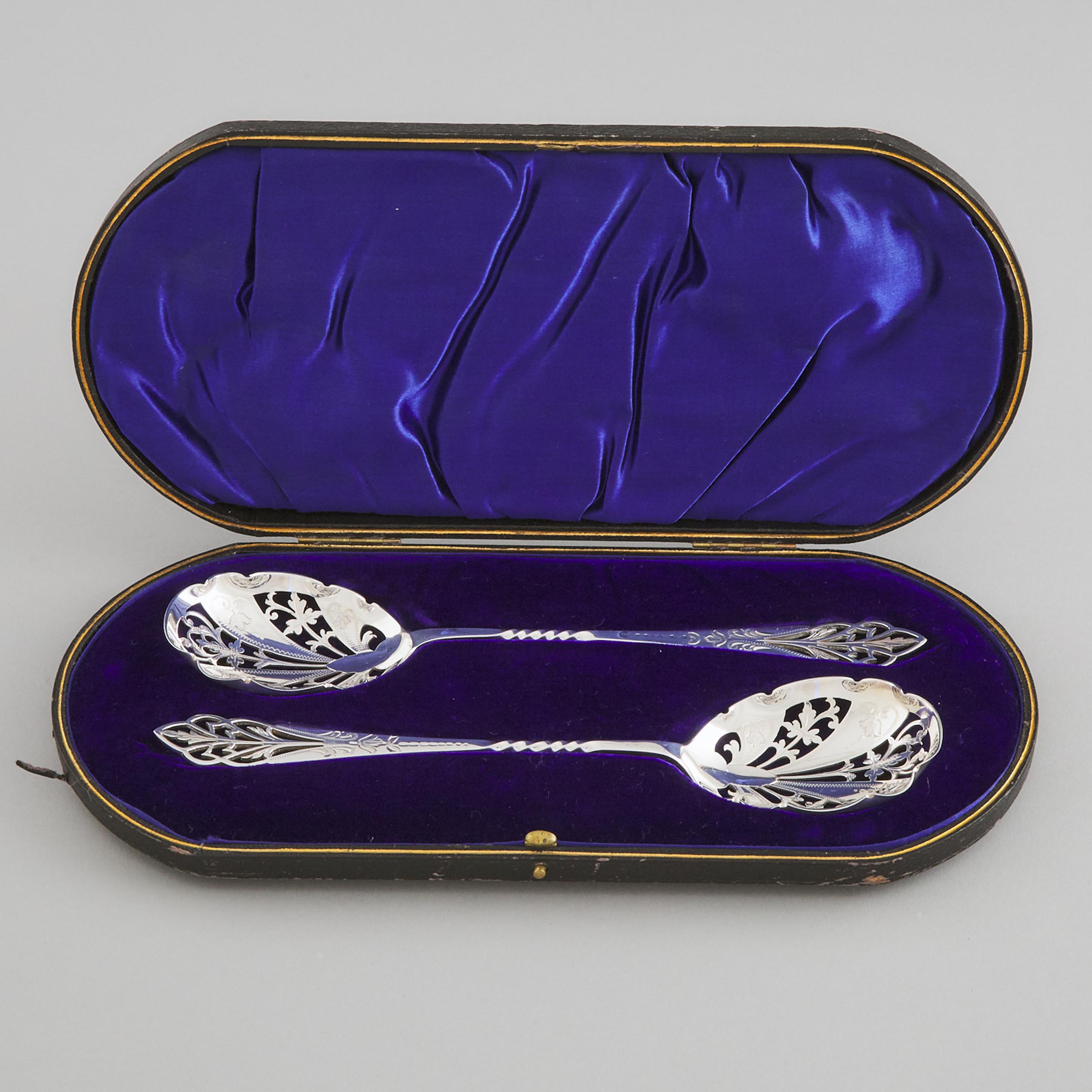 Pair of Edwardian Silver Pierced Berry Spoons, Martin & Hall, Sheffield, 1910