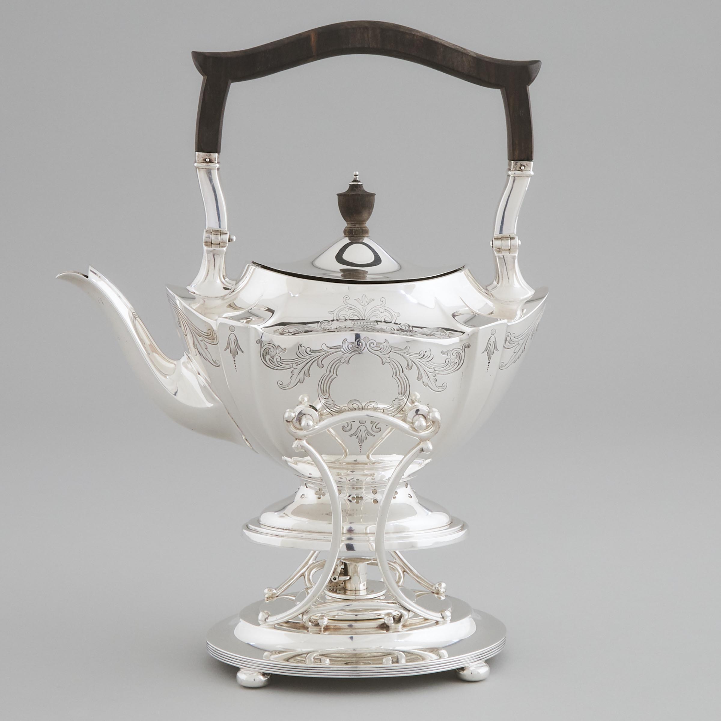 American Silver Kettle on Lampstand, Gorham Mfg. Co., Providence, R.I., 20th century