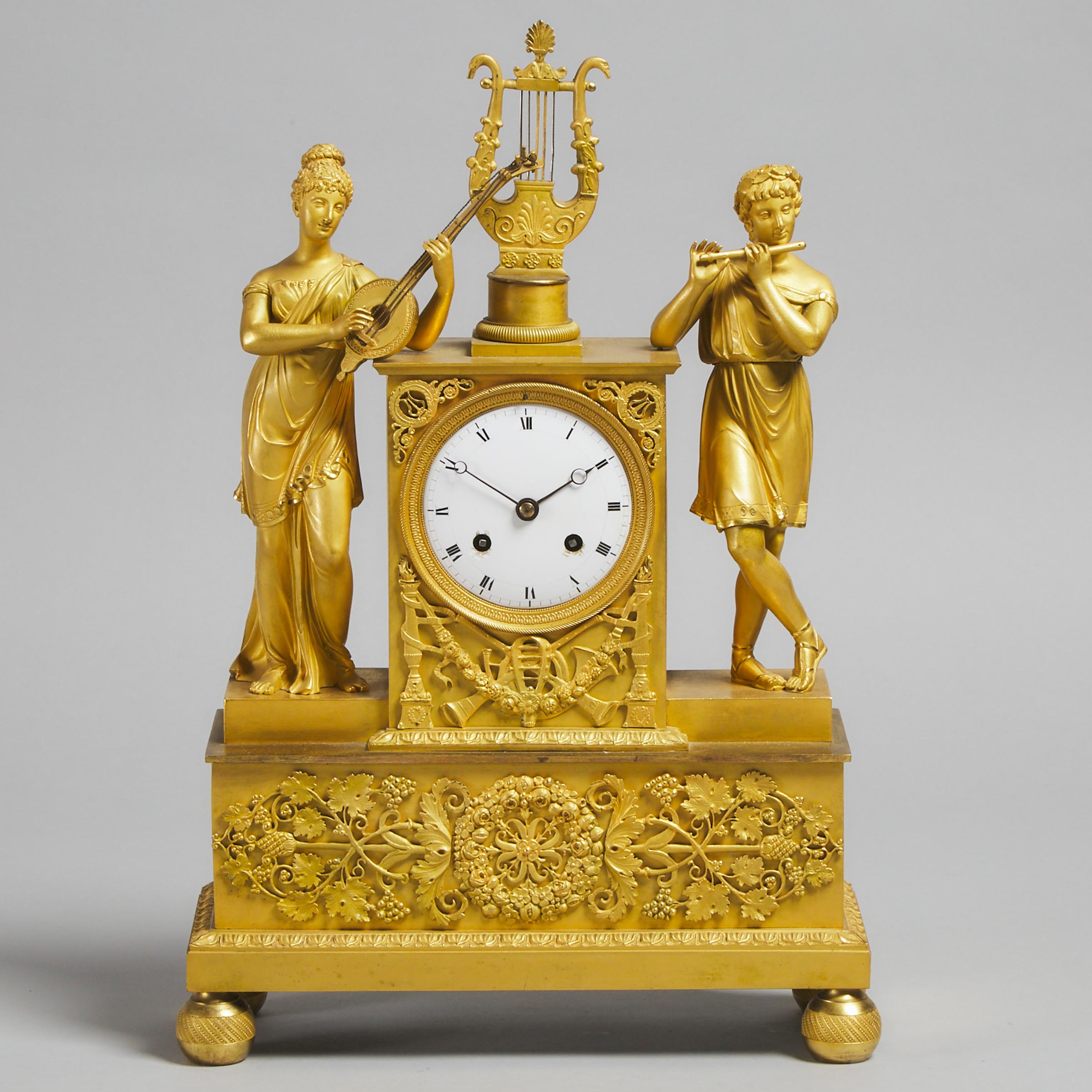 French Empire Gilt Bronze Figural Mantel clock, early 19th century